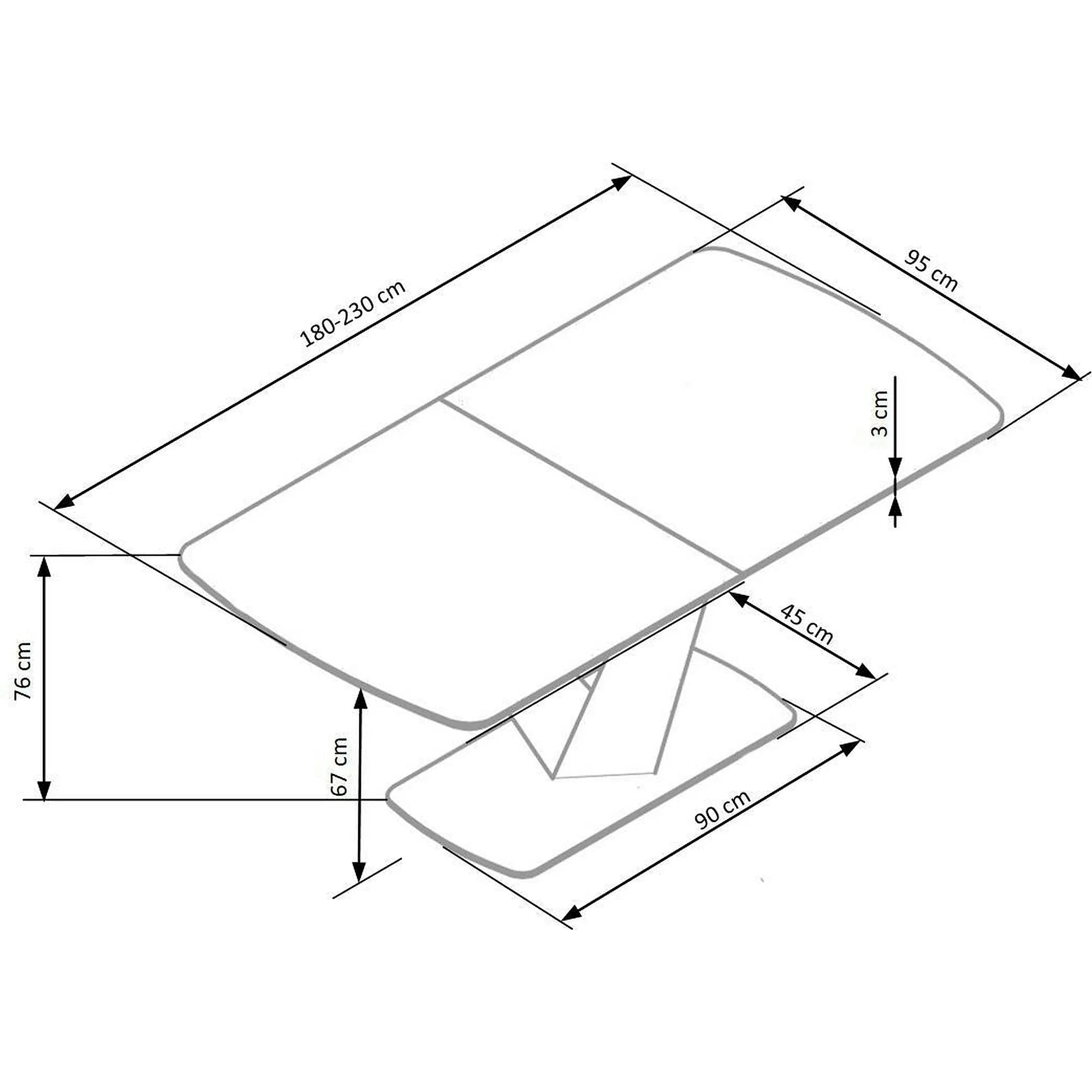 Masa extensibila MDF VINSTON, gri inchis/negru, 180/230x95x76 cm