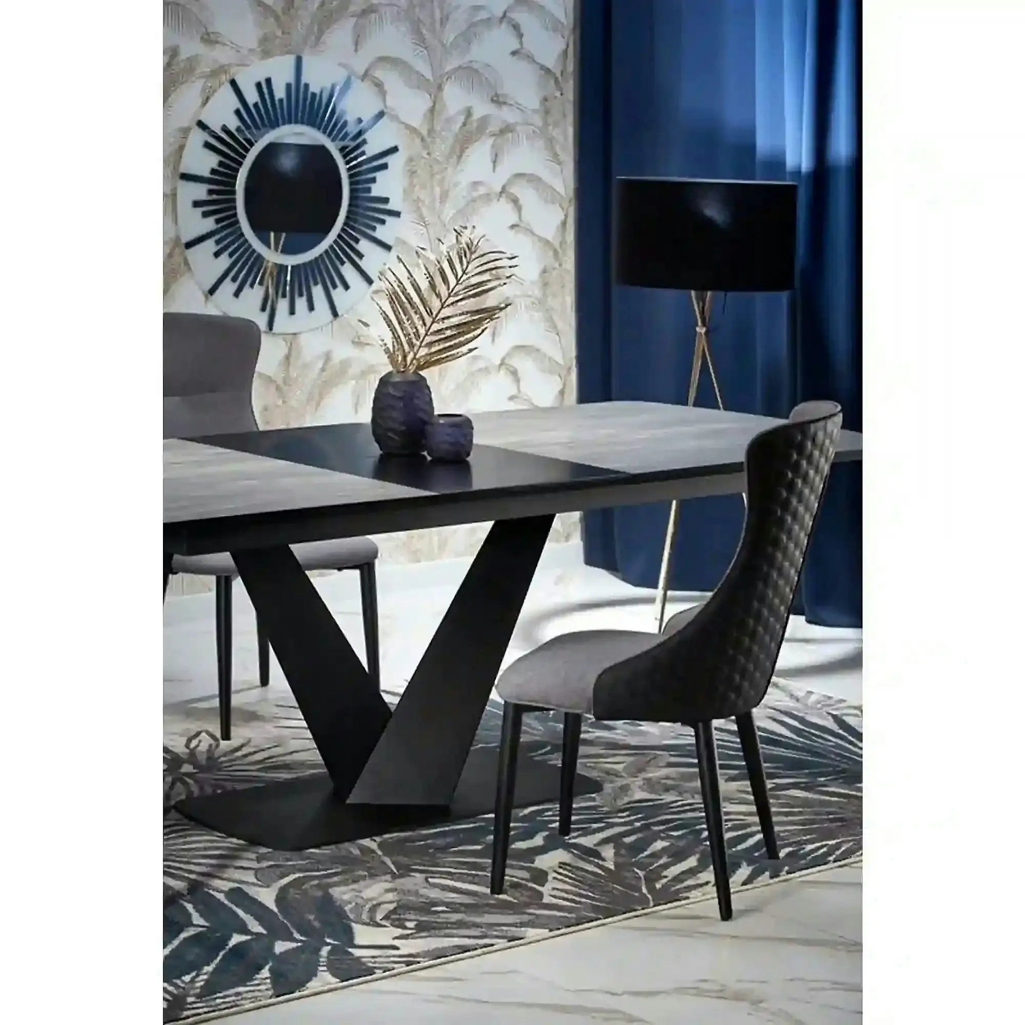 Masa extensibila MDF VINSTON, gri inchis/negru, 180/230x95x76 cm