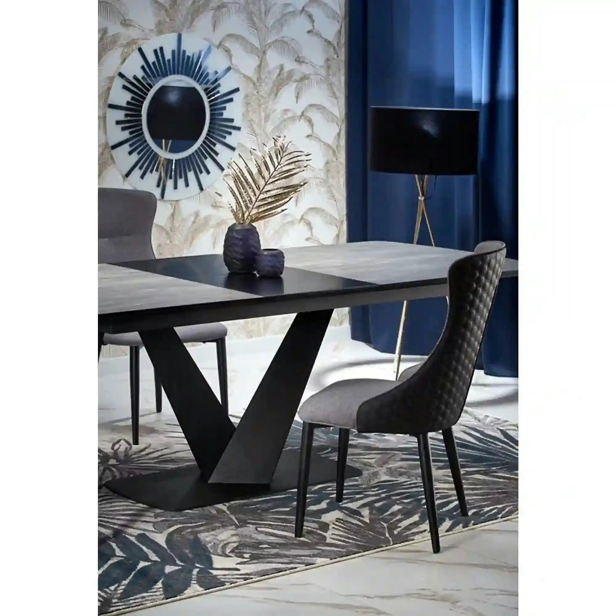 Masa extensibila MDF VINSTON, gri inchis/negru, 180/230x95x76 cm