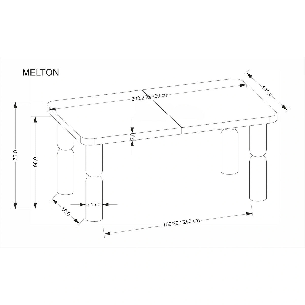 Masa extensibila MELTON, nuc, 200/300x101x76 cm