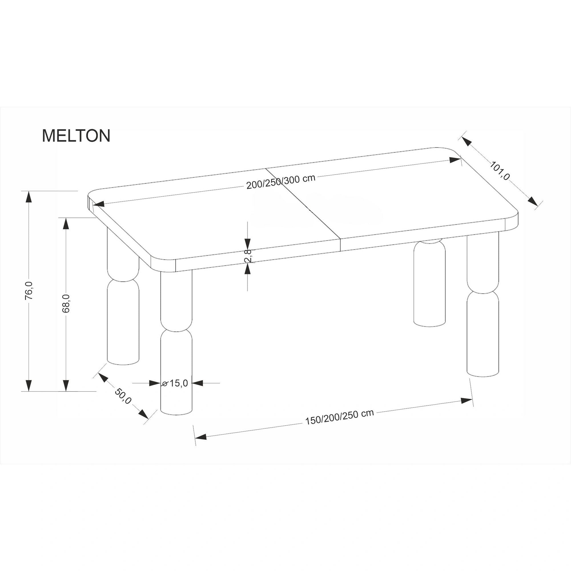 Masa extensibila MELTON, nuc, 200/300x101x76 cm