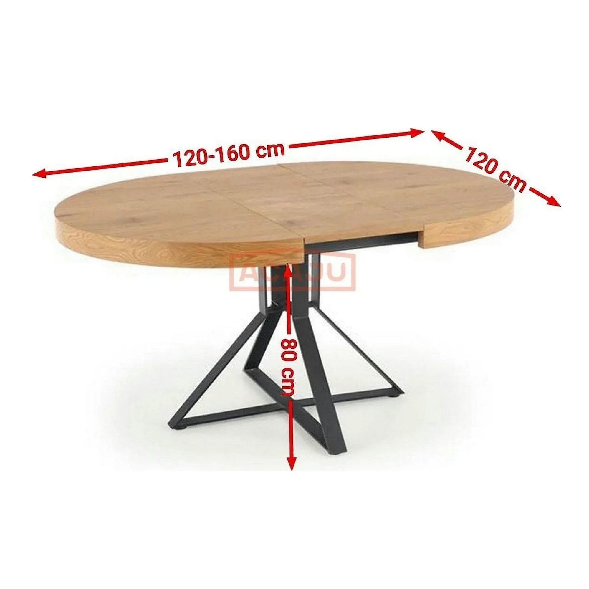 Masa extensibila MERCY, stejar/negru, 120/160x120x80 cm