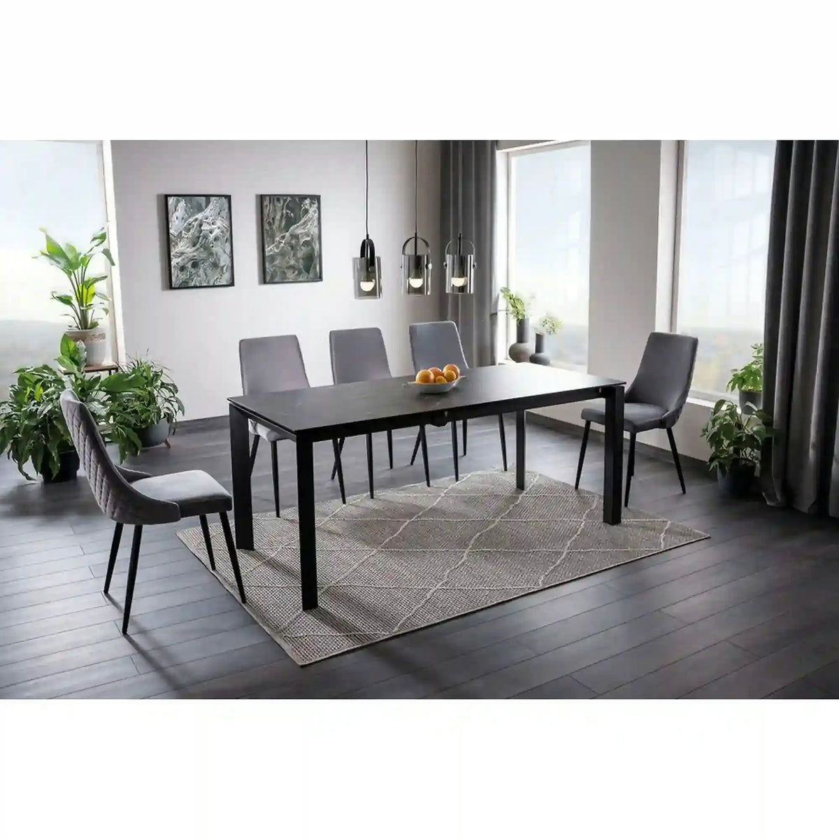 Masa extensibila METROPOL CERAMIC, negru, sticla securizata/ceramica, 120/180x80x76 cm