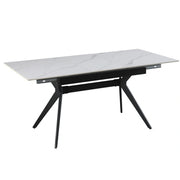 Masa extensibila MILS, alb cu efect de marmura/negru, ceramica/metal, 130/170x80x76 cm