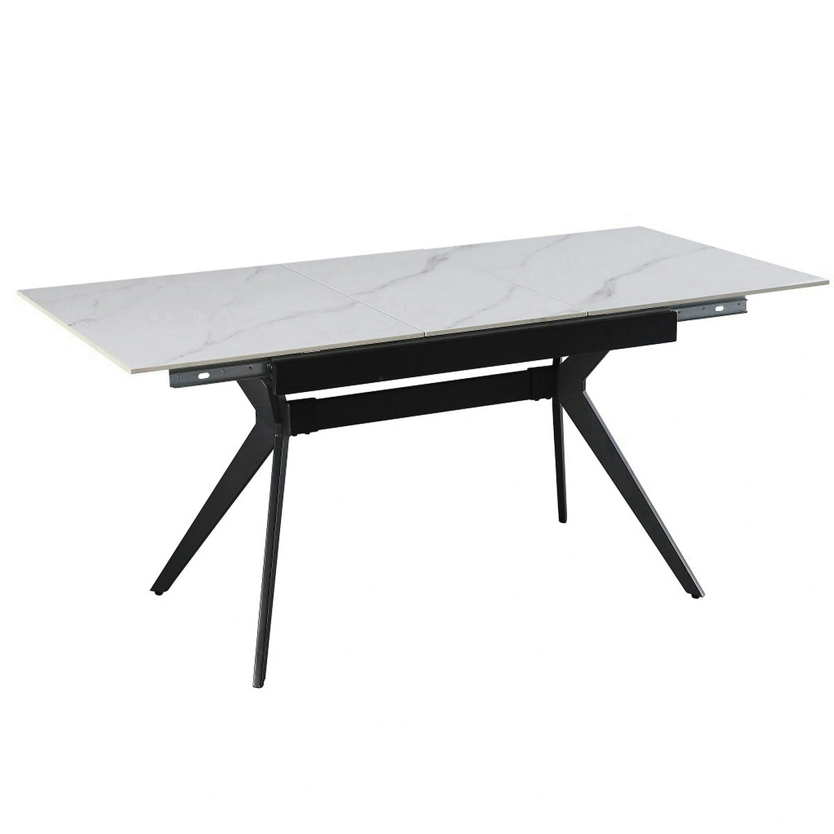 Masa extensibila MILS, alb cu efect de marmura/negru, ceramica/metal, 130/170x80x76 cm