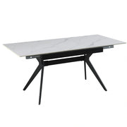 Masa extensibila MILS, alb cu efect de marmura/negru, ceramica/metal, 130/170x80x76 cm