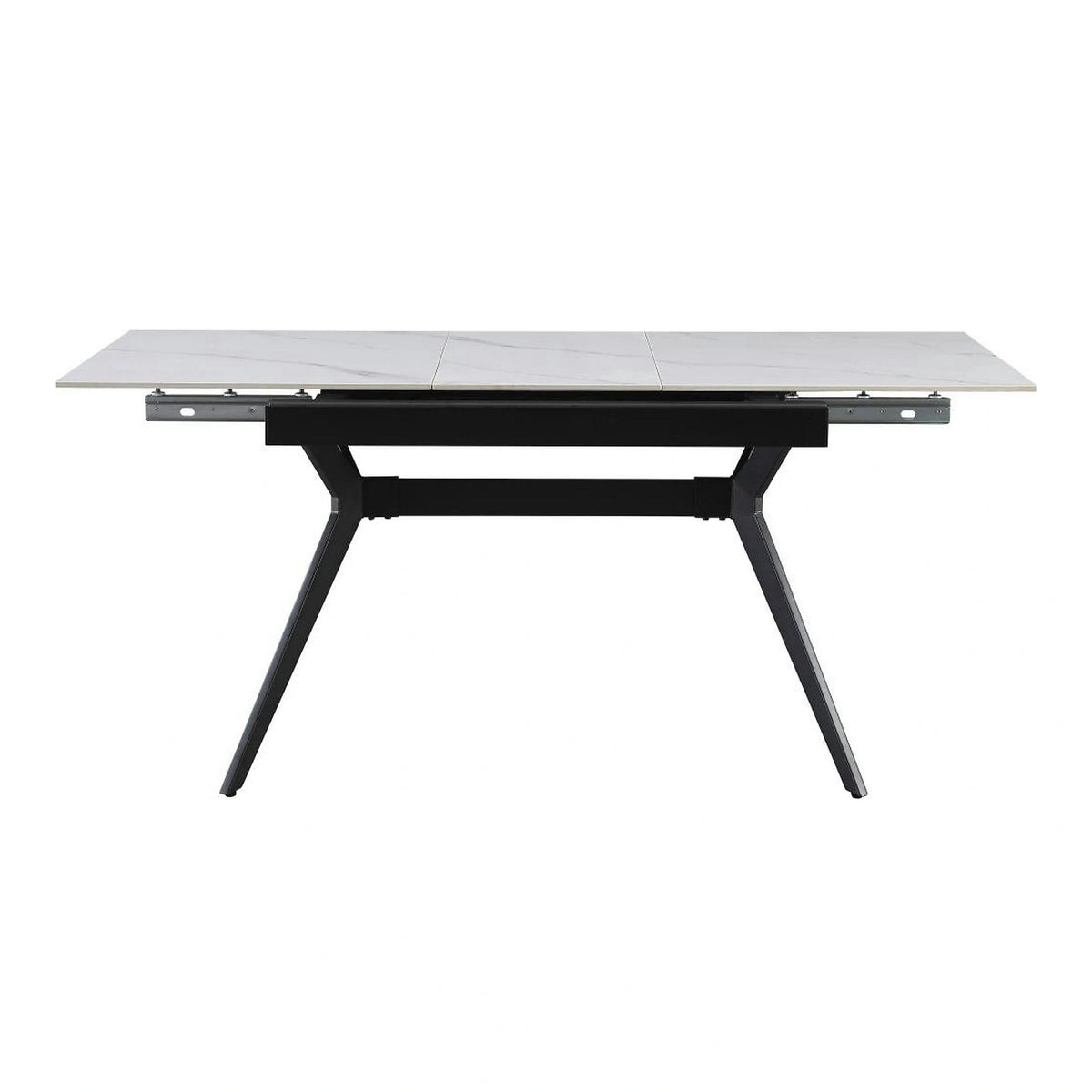 Masa extensibila MILS, alb cu efect de marmura/negru, ceramica/metal, 130/170x80x76 cm