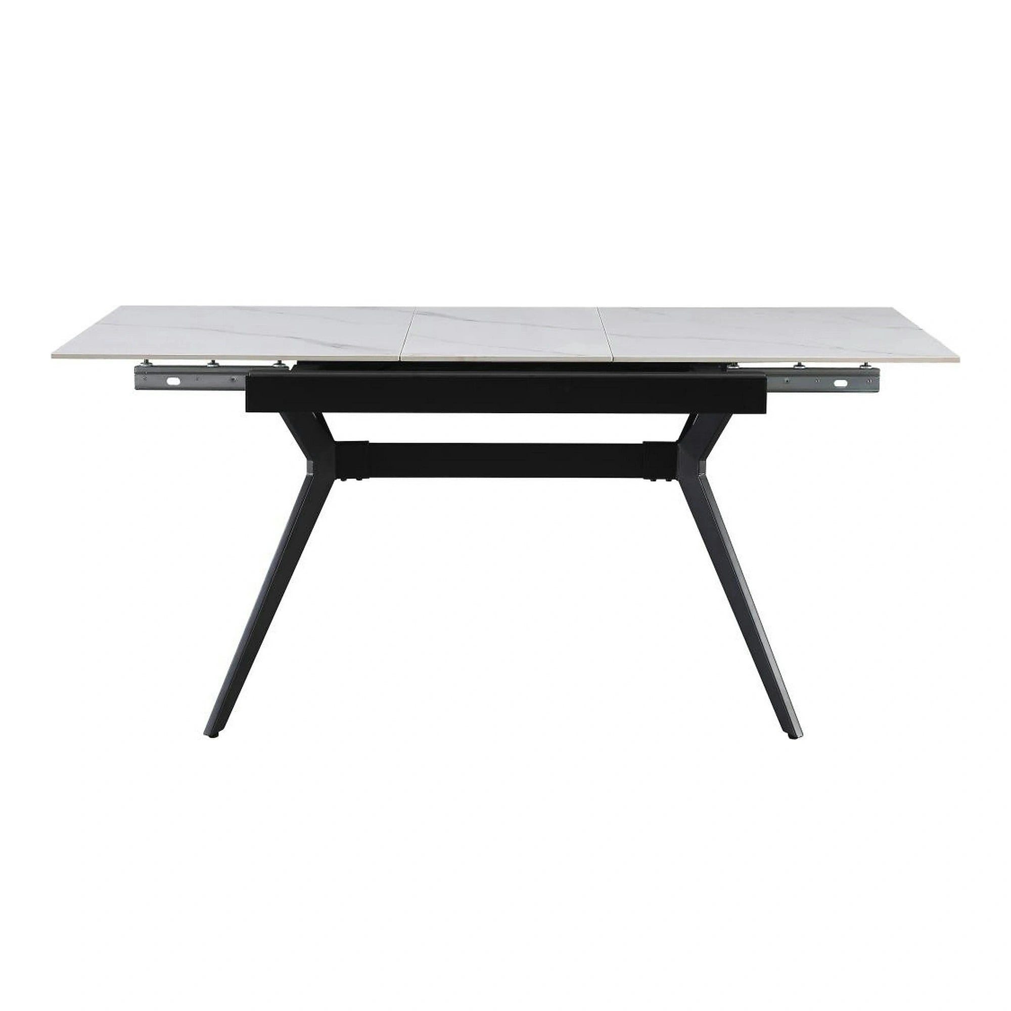 Masa extensibila MILS, alb cu efect de marmura/negru, ceramica/metal, 130/170x80x76 cm