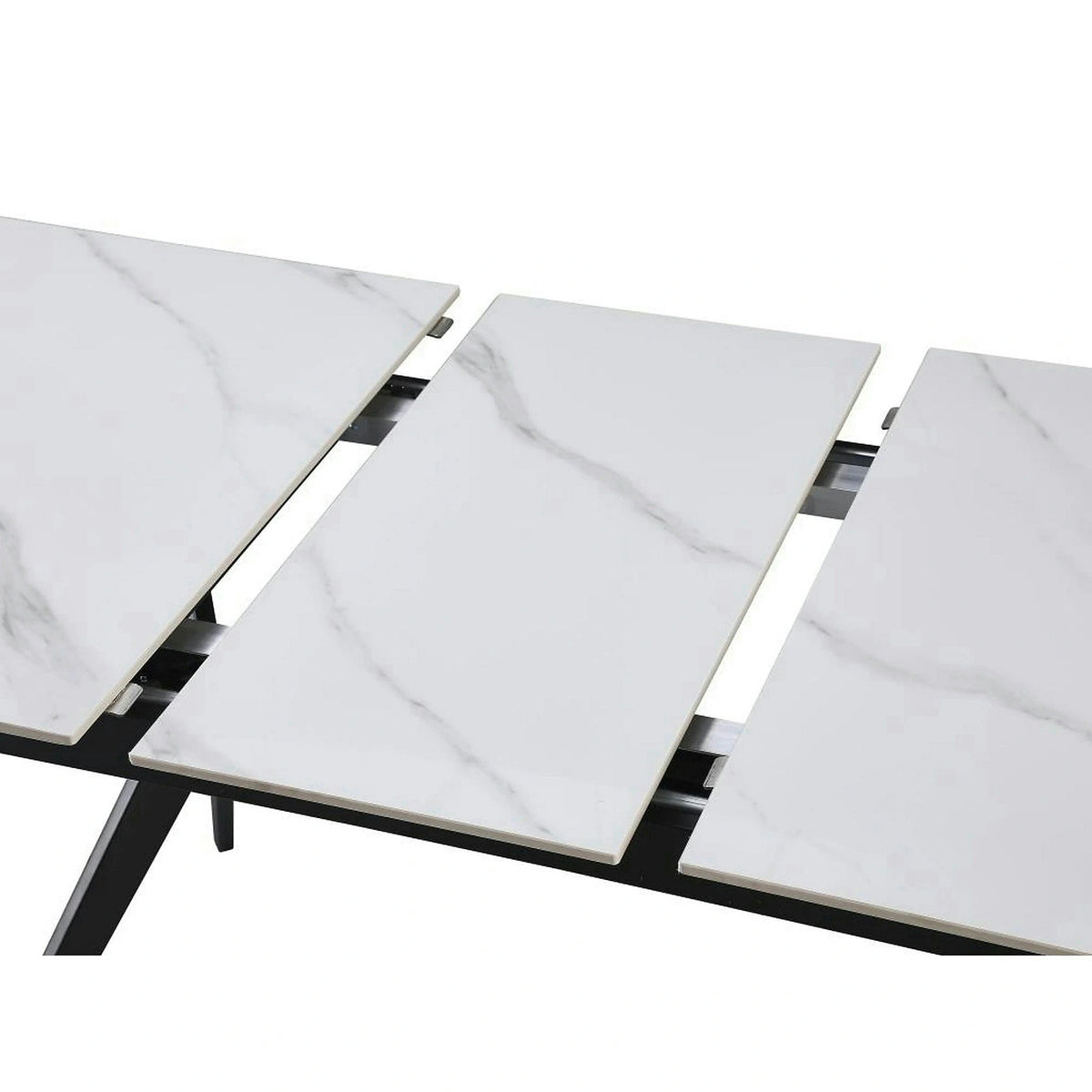 Masa extensibila MILS, alb cu efect de marmura/negru, ceramica/metal, 130/170x80x76 cm