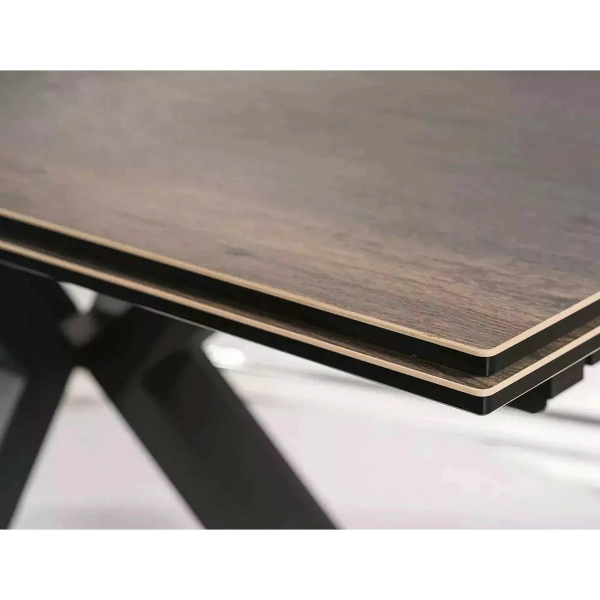 Masa extensibila moderna COLUMBUS CERAMIC, maro/negru mat, sticla securizata/ceramica, 160/240x90x76 cm