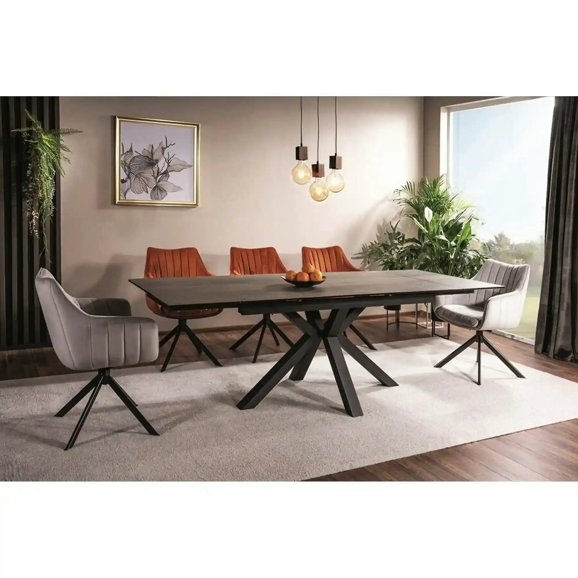 Masa extensibila moderna COLUMBUS CERAMIC, maro/negru mat, sticla securizata/ceramica, 160/240x90x76 cm