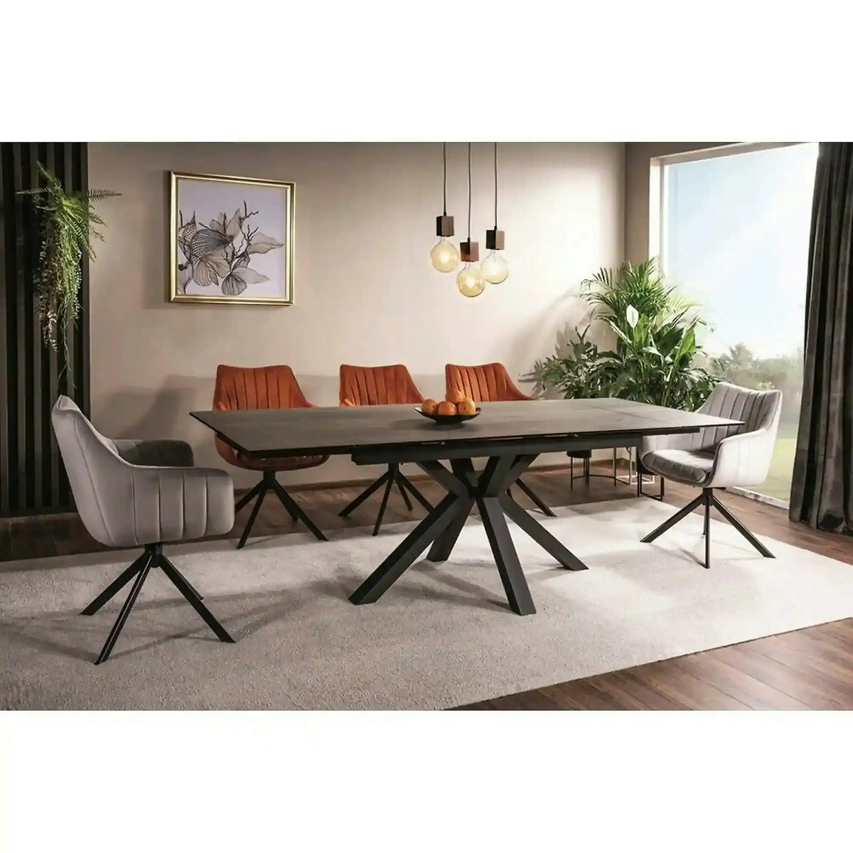 Masa extensibila moderna COLUMBUS CERAMIC, maro/negru mat, sticla securizata/ceramica, 160/240x90x76 cm