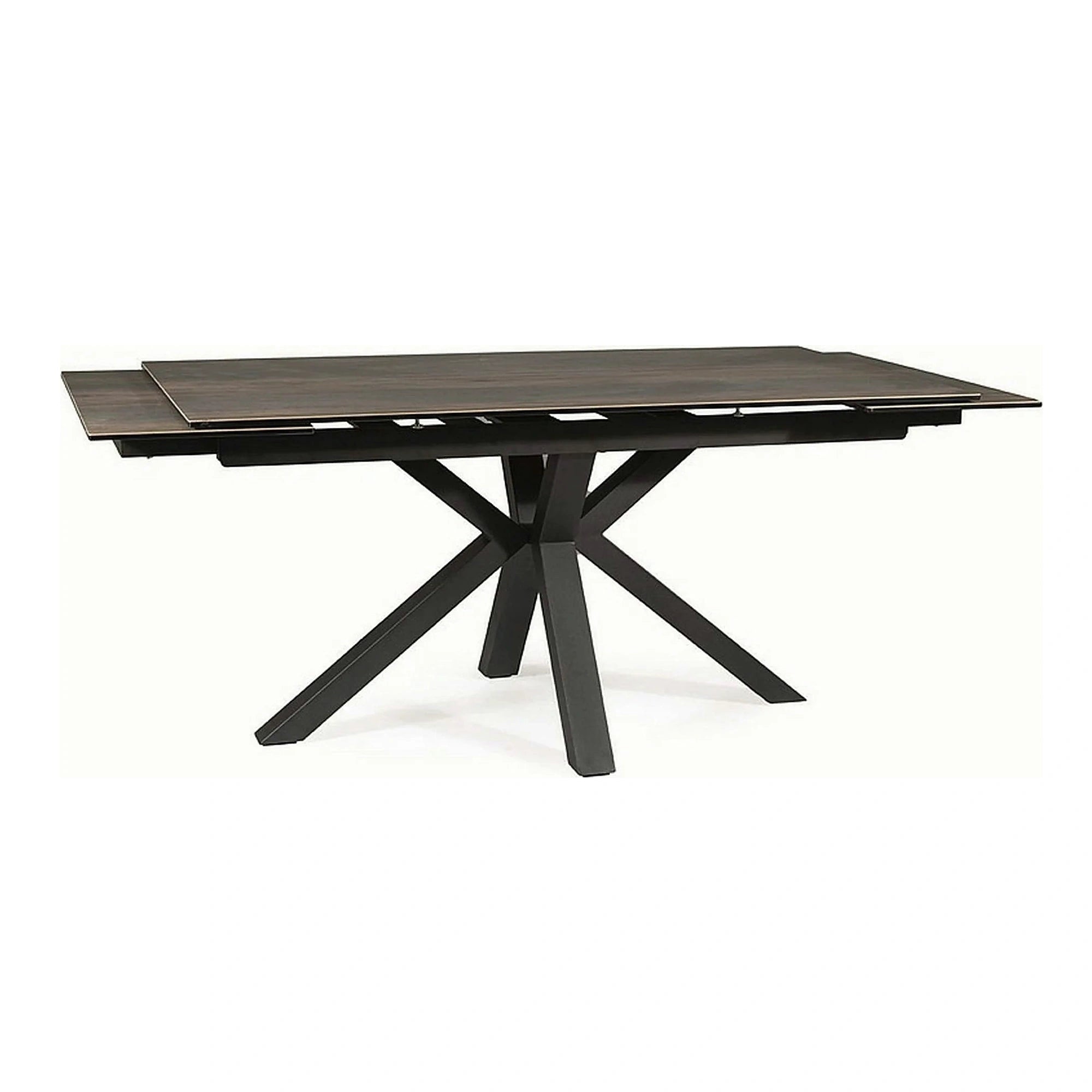 Masa extensibila moderna COLUMBUS CERAMIC, maro/negru mat, sticla securizata/ceramica, 160/240x90x76 cm