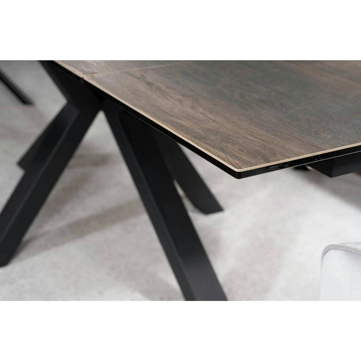 Masa extensibila moderna COLUMBUS CERAMIC, maro/negru mat, sticla securizata/ceramica, 160/240x90x76 cm