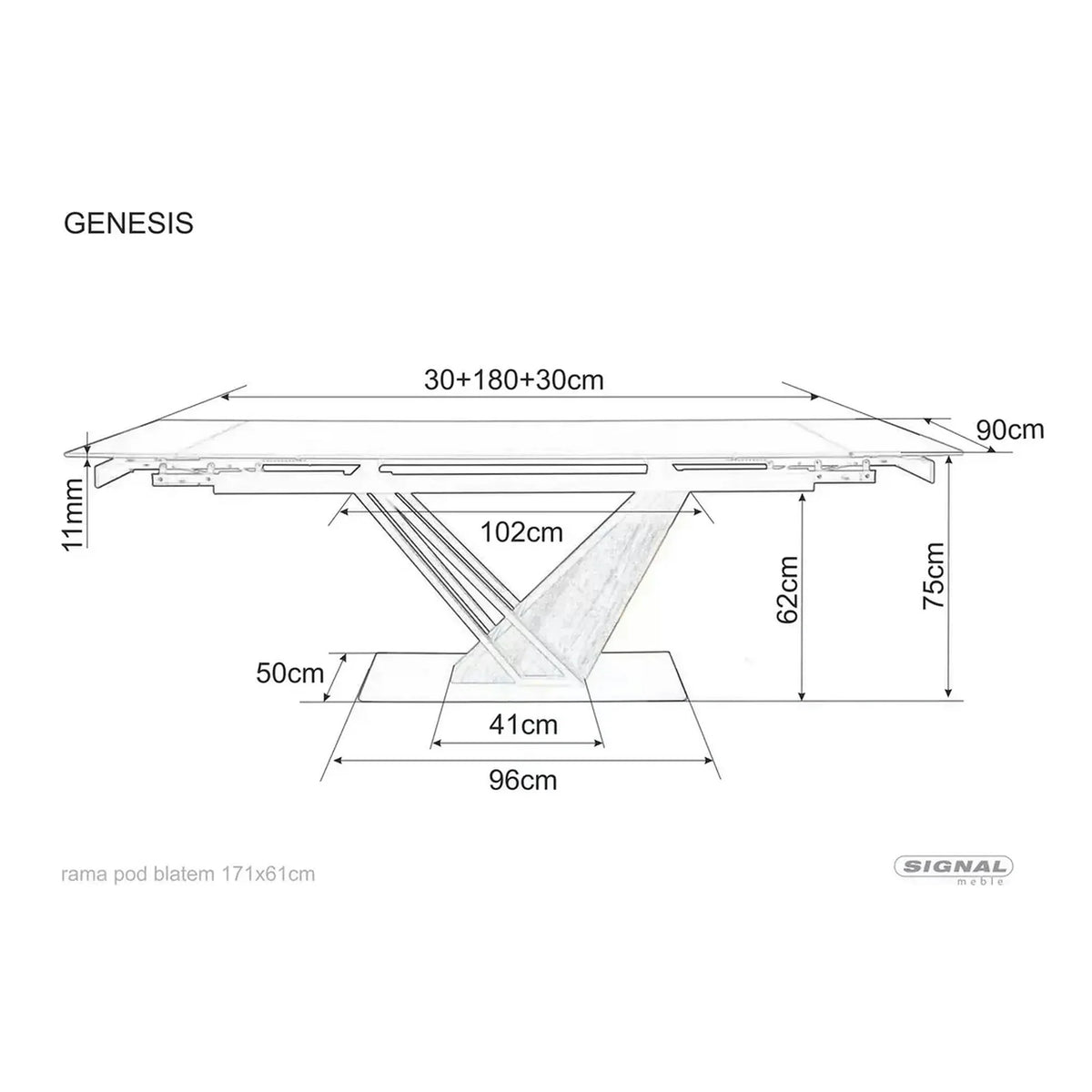 Masa extensibila moderna GENESIS, negru/stejar, 180/240x90x76 cm