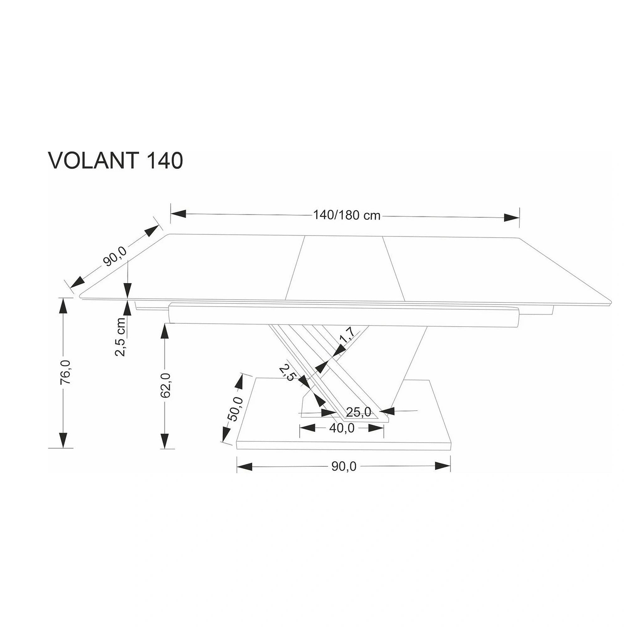 Masa extensibila moderna VOLANT, negru cu efect de marmura/stejar auriu, piatra sinterizata/otel, 140/180x90x76 cm