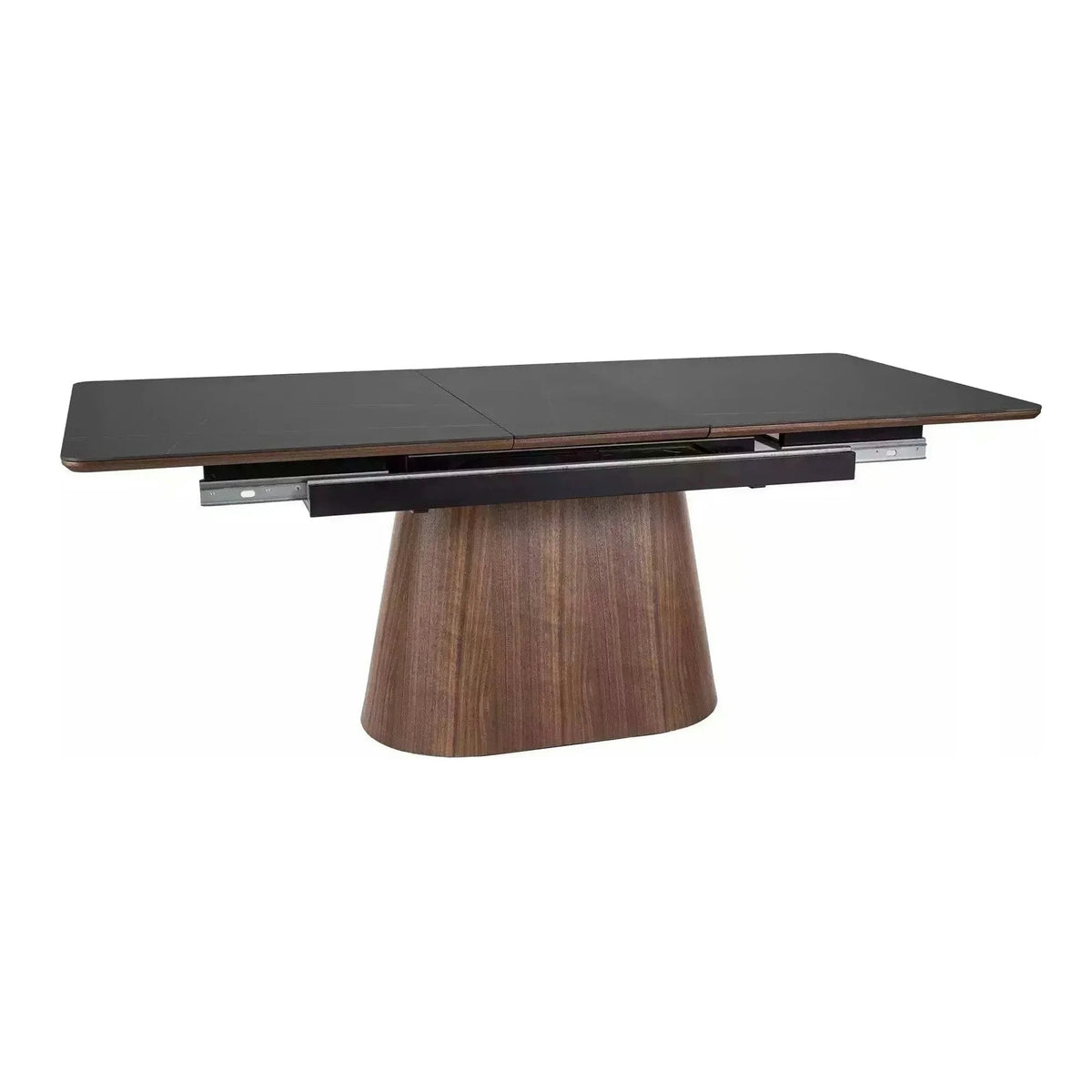 Masa extensibila MONACO, negru cu efect de marmura/nuc, 160/200x90x75 cm