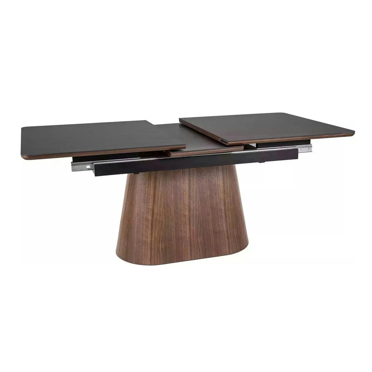 Masa extensibila MONACO, negru cu efect de marmura/nuc, 160/200x90x75 cm