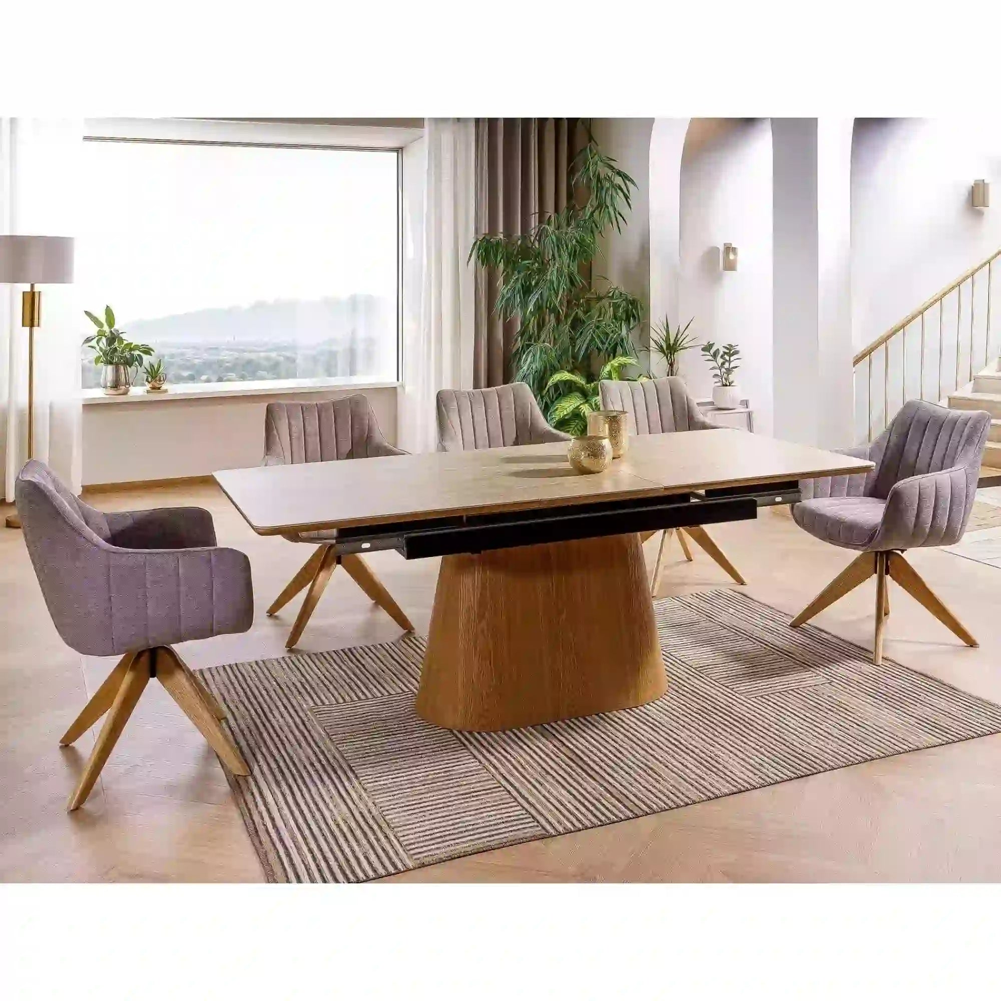 Masa extensibila MONACO, piatra travertin/stejar, 160/200x90x75 cm