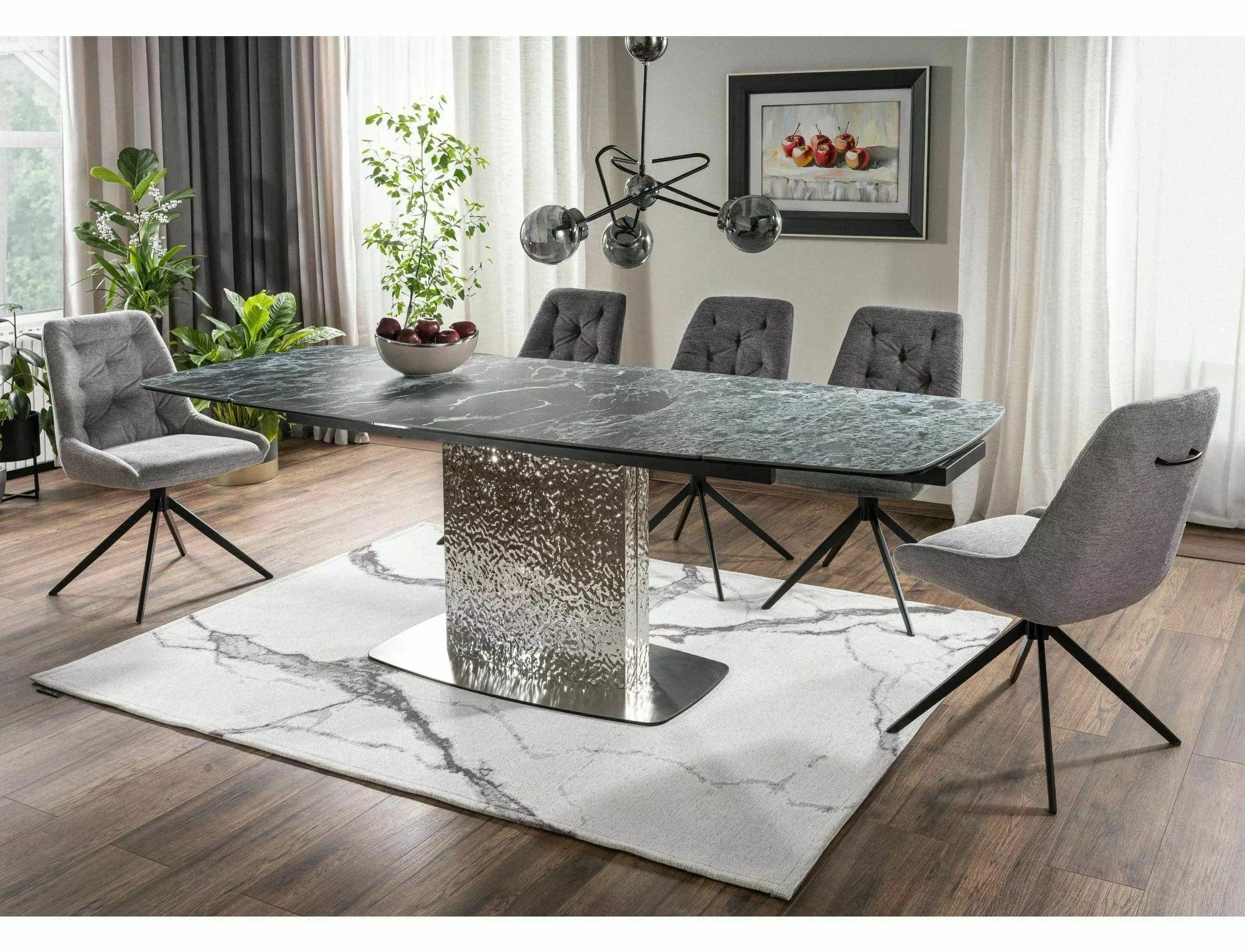 Masa extensibila MONCLER, verde/crom, sticla/ceramica/metal, 160/240x90x76 cm