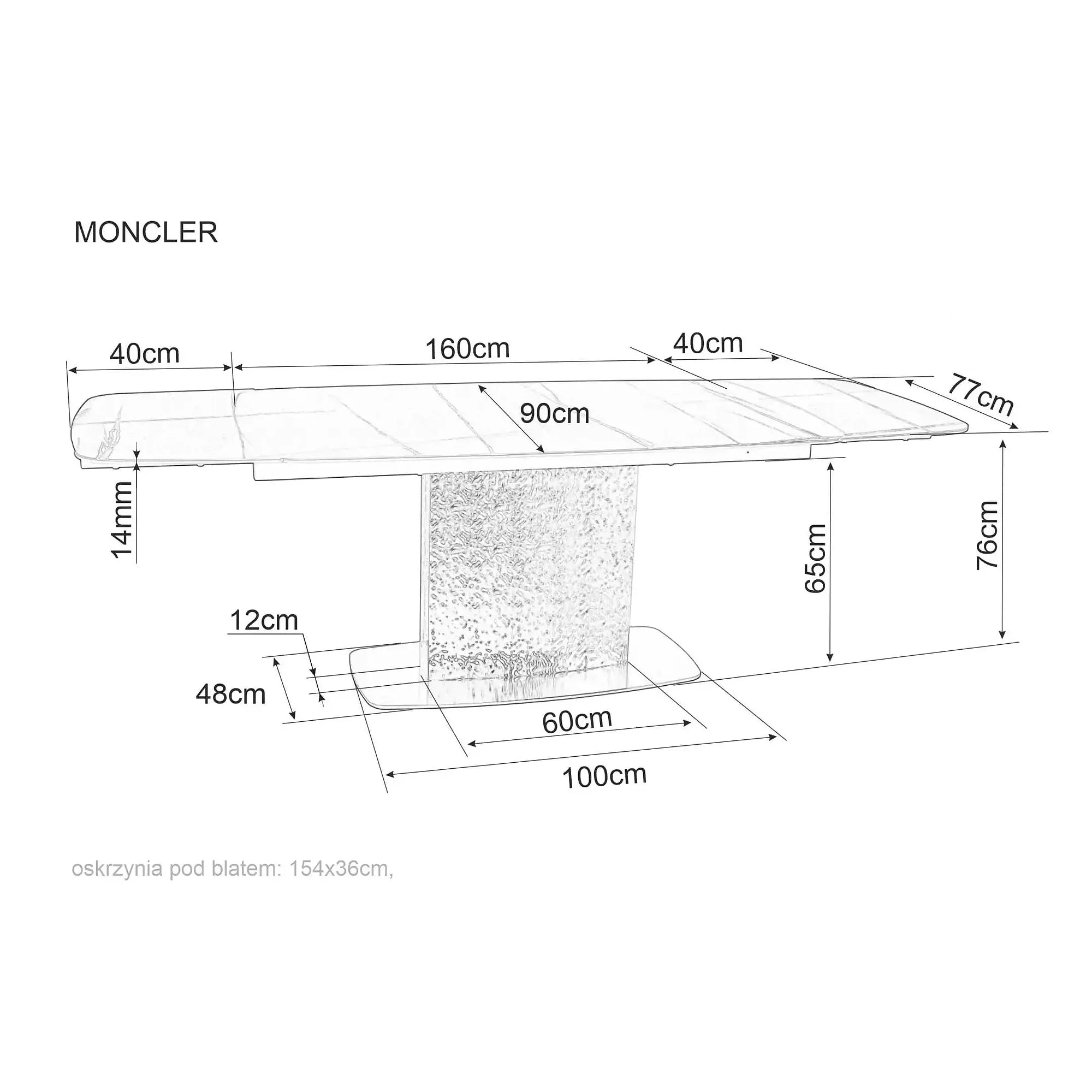 Masa extensibila MONCLER, verde/crom, sticla/ceramica/metal, 160/240x90x76 cm