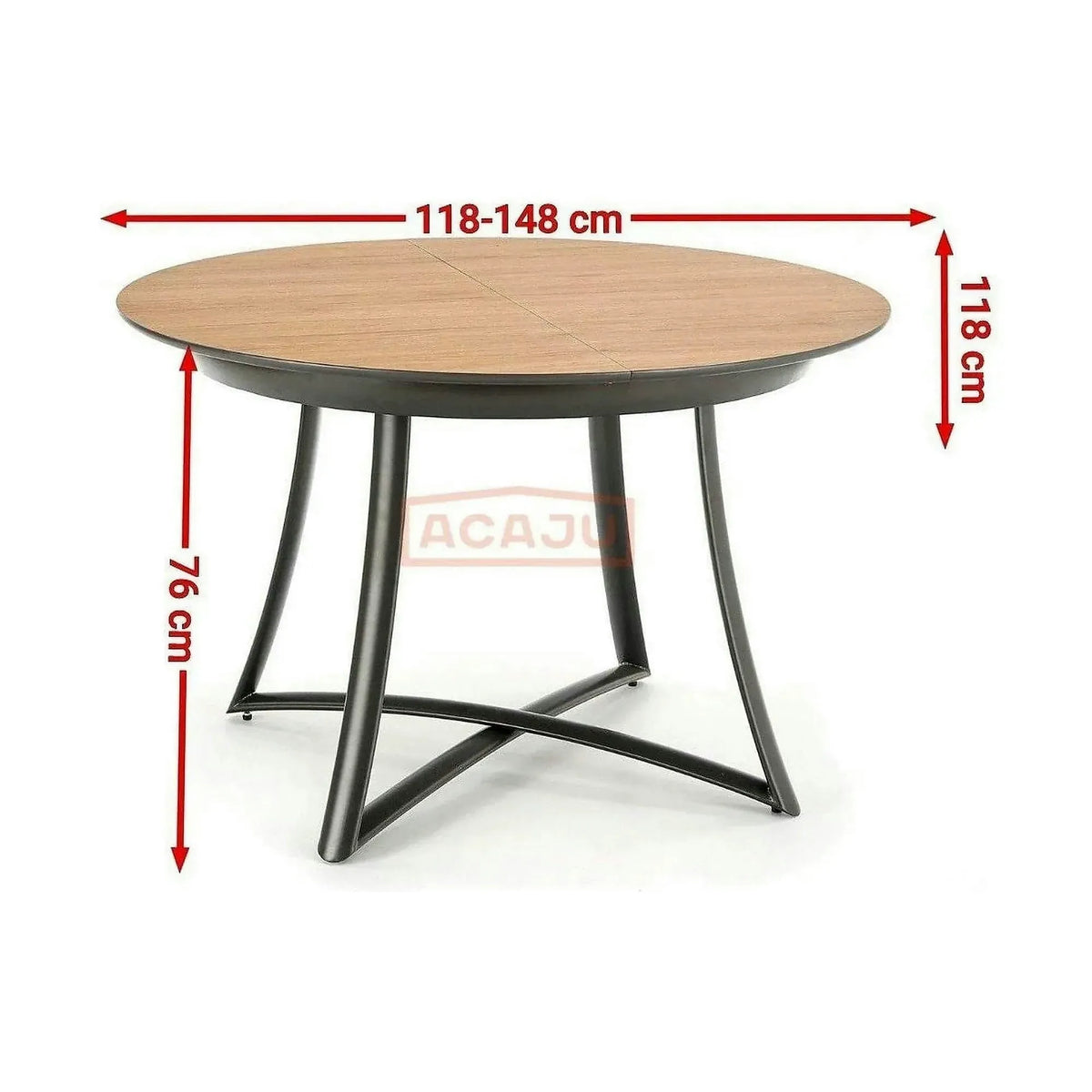 Masa extensibila MORETTI, stejar/negru, 118/148x118x76 cm