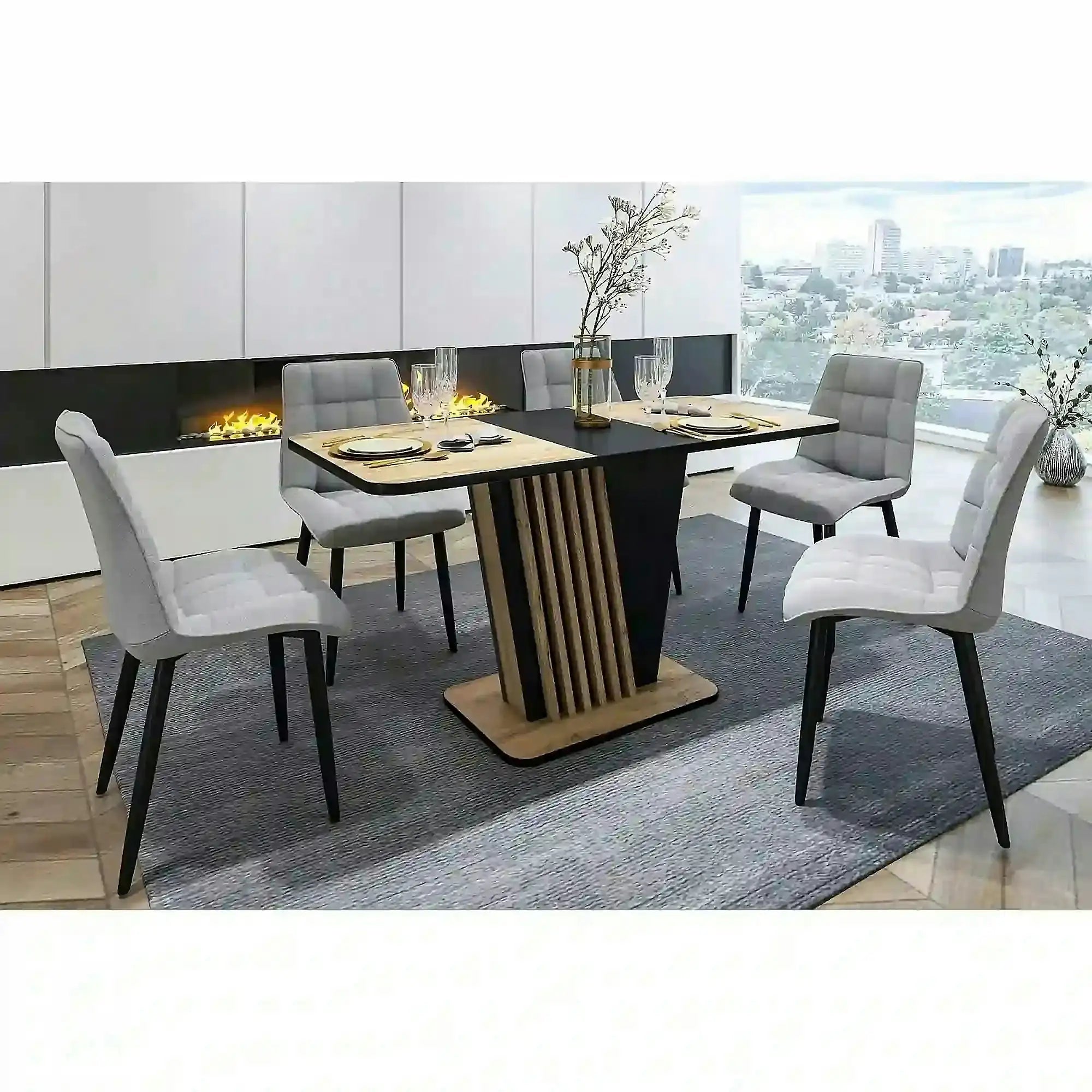 Masa extensibila NEVIO, stejar artisan/negru, PAL, 125/170x75x76 cm