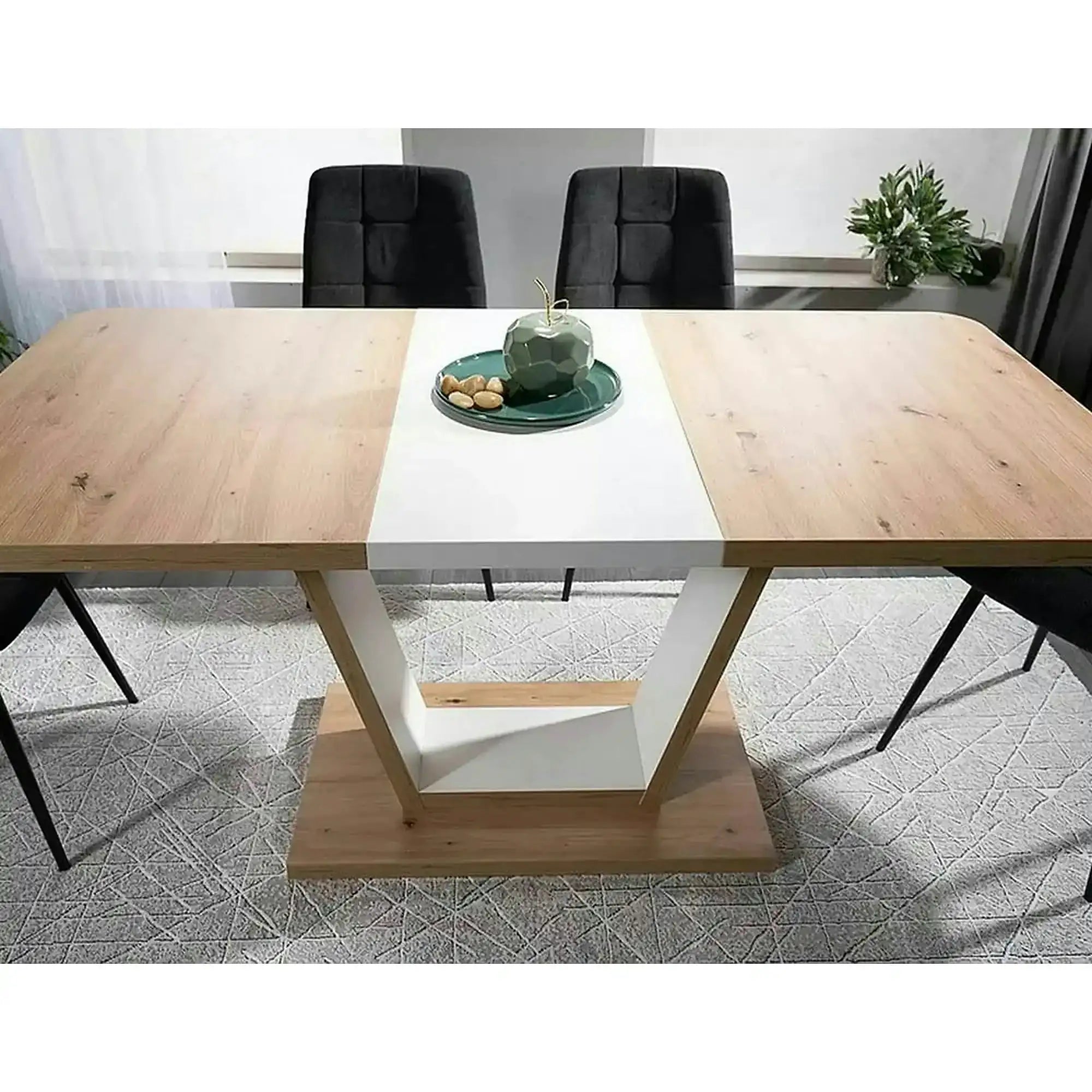 Masa extensibila NIGEL, stejar artisan/alb, PAL laminat, 120/160x80x76 cm