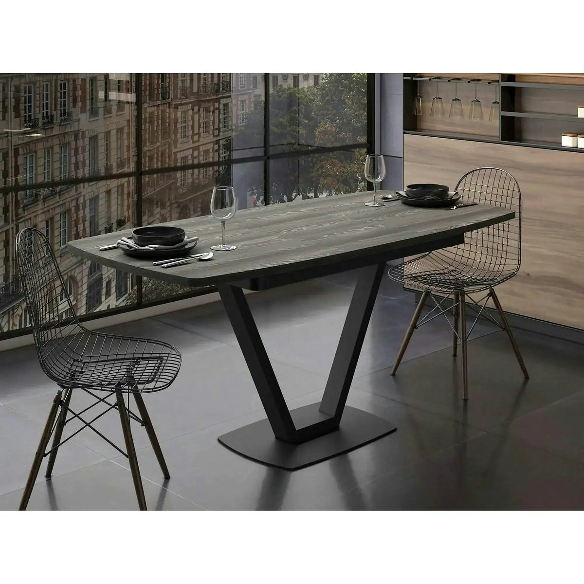 Masa extensibila NIKA, negru, MDF/metal, 125/165x80x75 cm