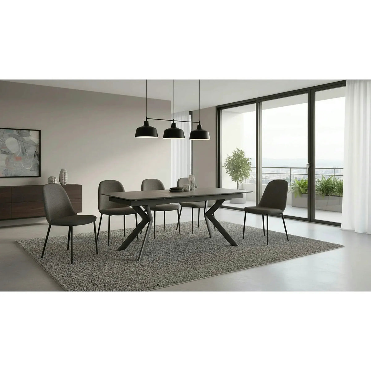 Masa extensibila NORTON, negru cu efect de marmura/negru, 160/240x90x75 cm