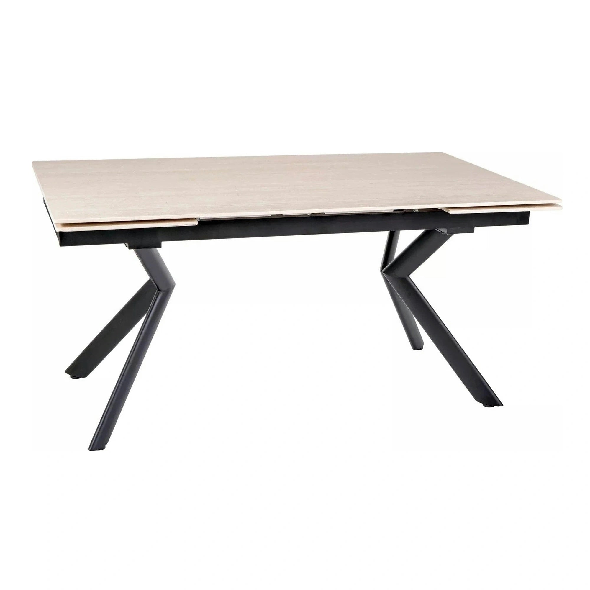 Masa extensibila NORTON, piatra travertin/negru, ceramica/metal, 160/240x90x75 cm