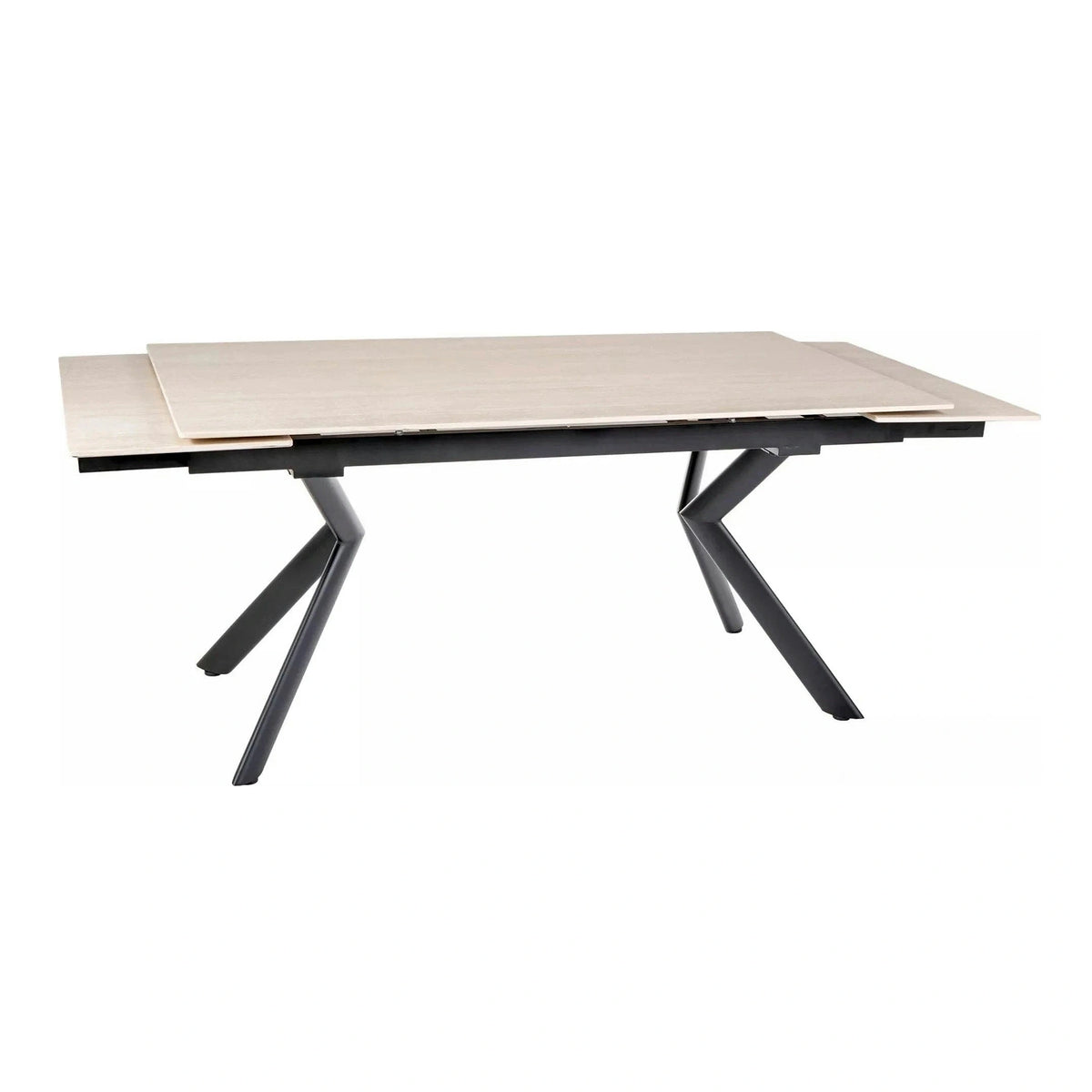 Masa extensibila NORTON, piatra travertin/negru, ceramica/metal, 160/240x90x75 cm