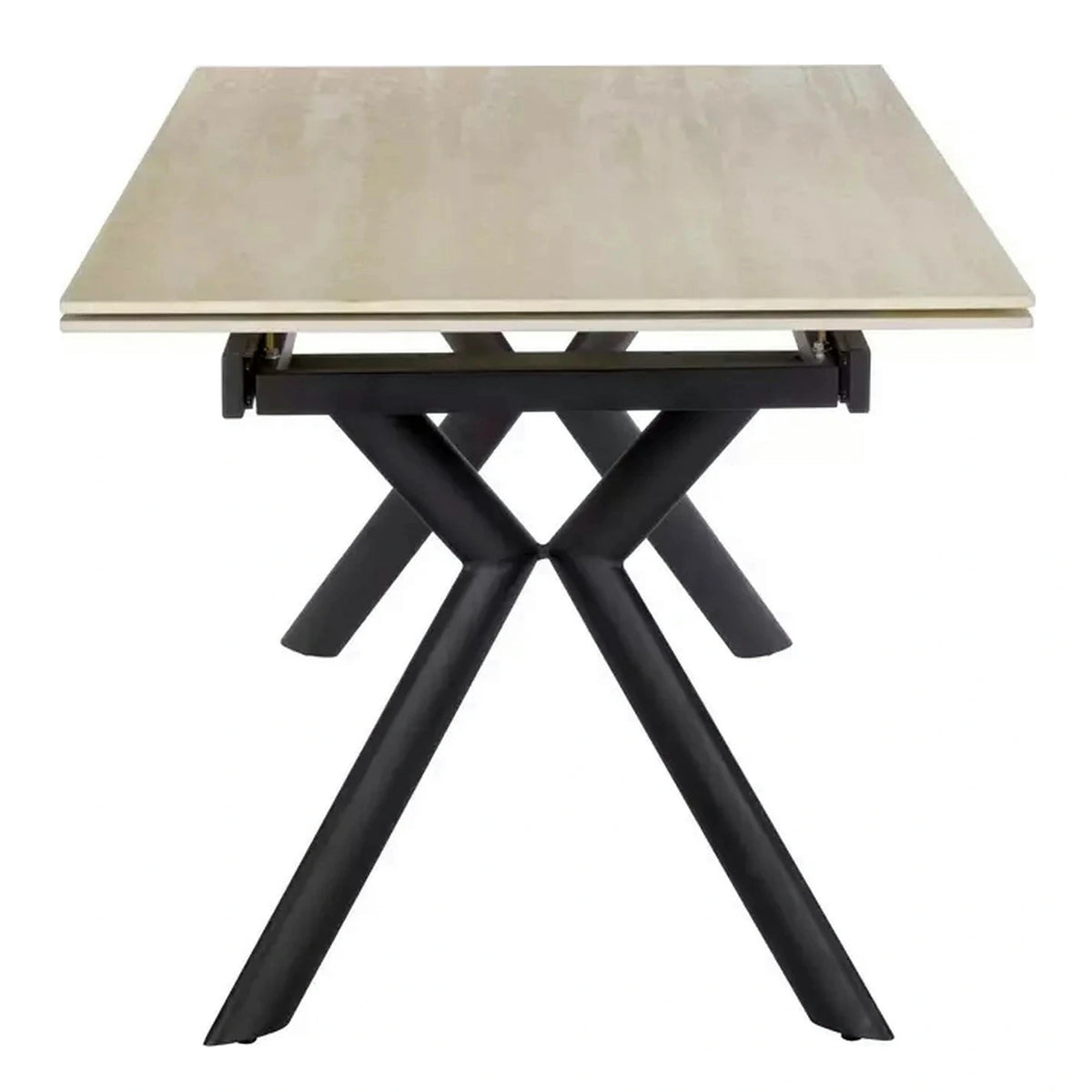 Masa extensibila NORTON, piatra travertin/negru, ceramica/metal, 160/240x90x75 cm