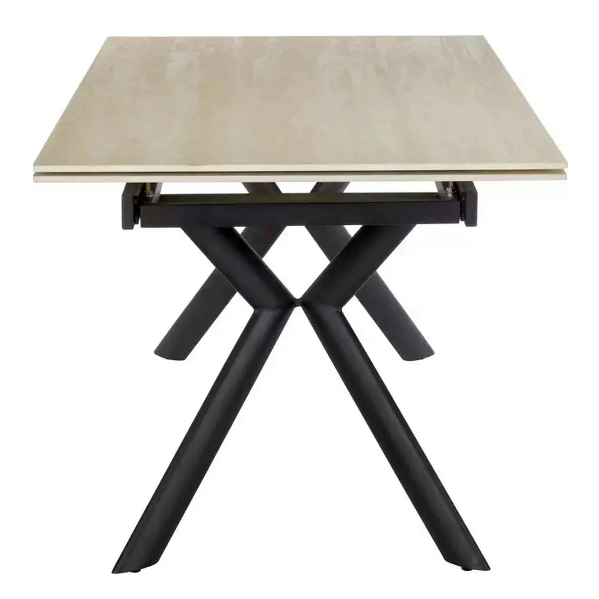 Masa extensibila NORTON, piatra travertin/negru, ceramica/metal, 160/240x90x75 cm