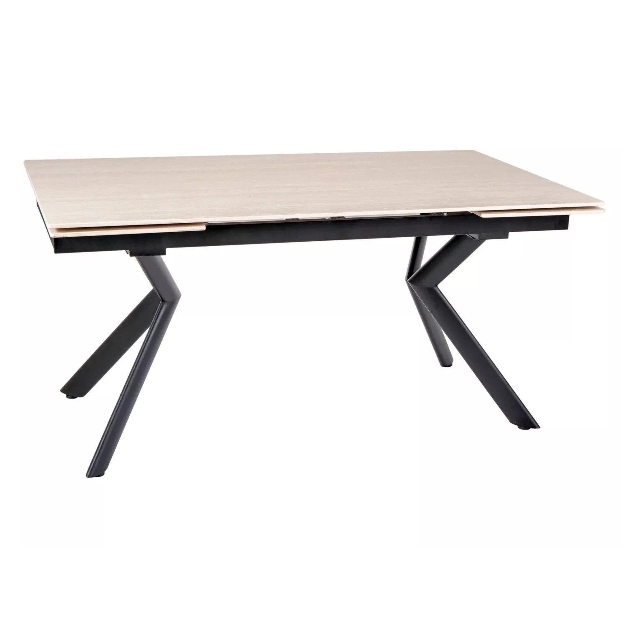 Masa extensibila NORTON, piatra travertin/negru, ceramica/metal, 160/240x90x75 cm