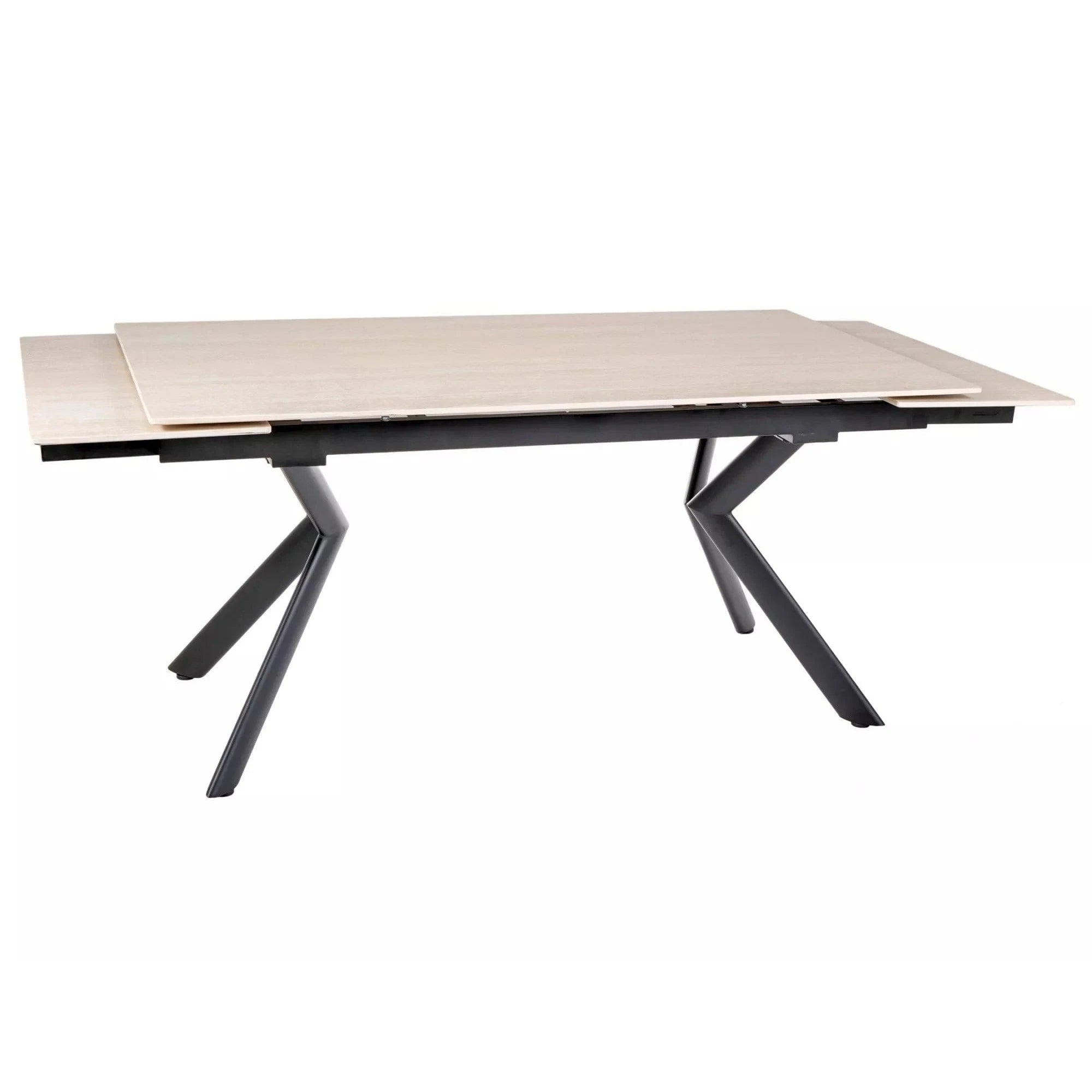 Masa extensibila NORTON, piatra travertin/negru, ceramica/metal, 160/240x90x75 cm