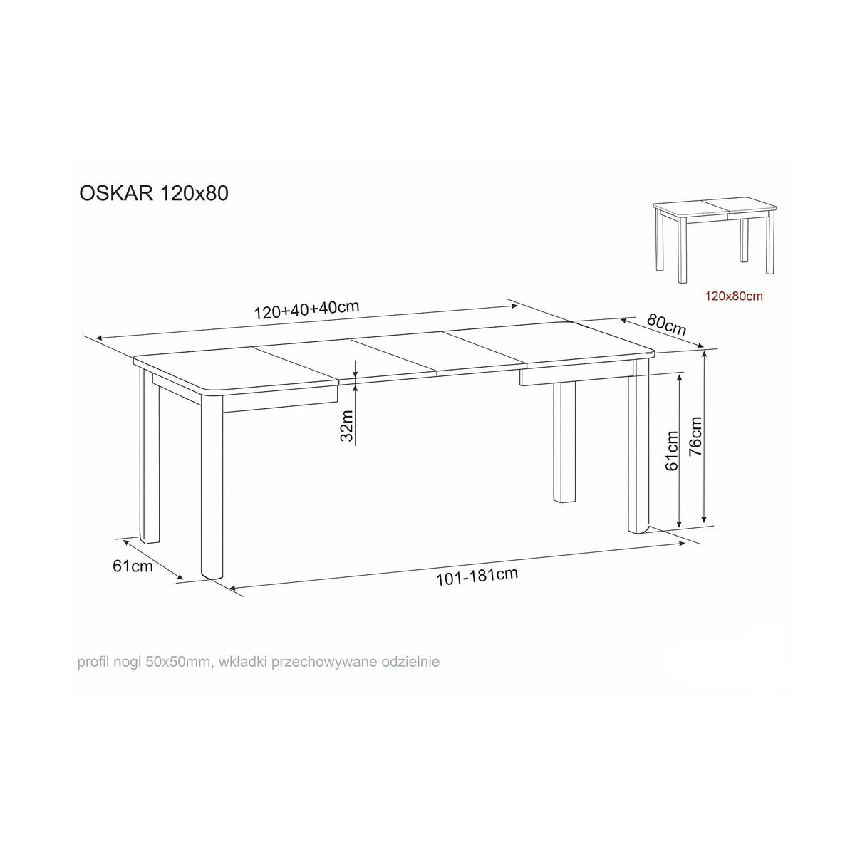 Masă extensibilă OSKAR, stejar artizanal/negru, PAL laminat/MDF, 120–200x80x76 cm