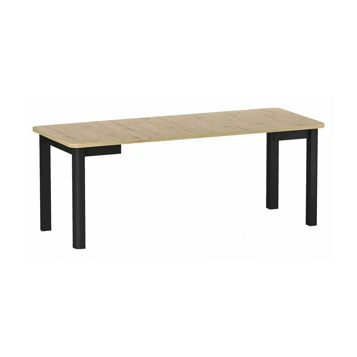 Masă extensibilă OSKAR, stejar artizanal/negru, PAL laminat/MDF, 80–200x80x76 cm