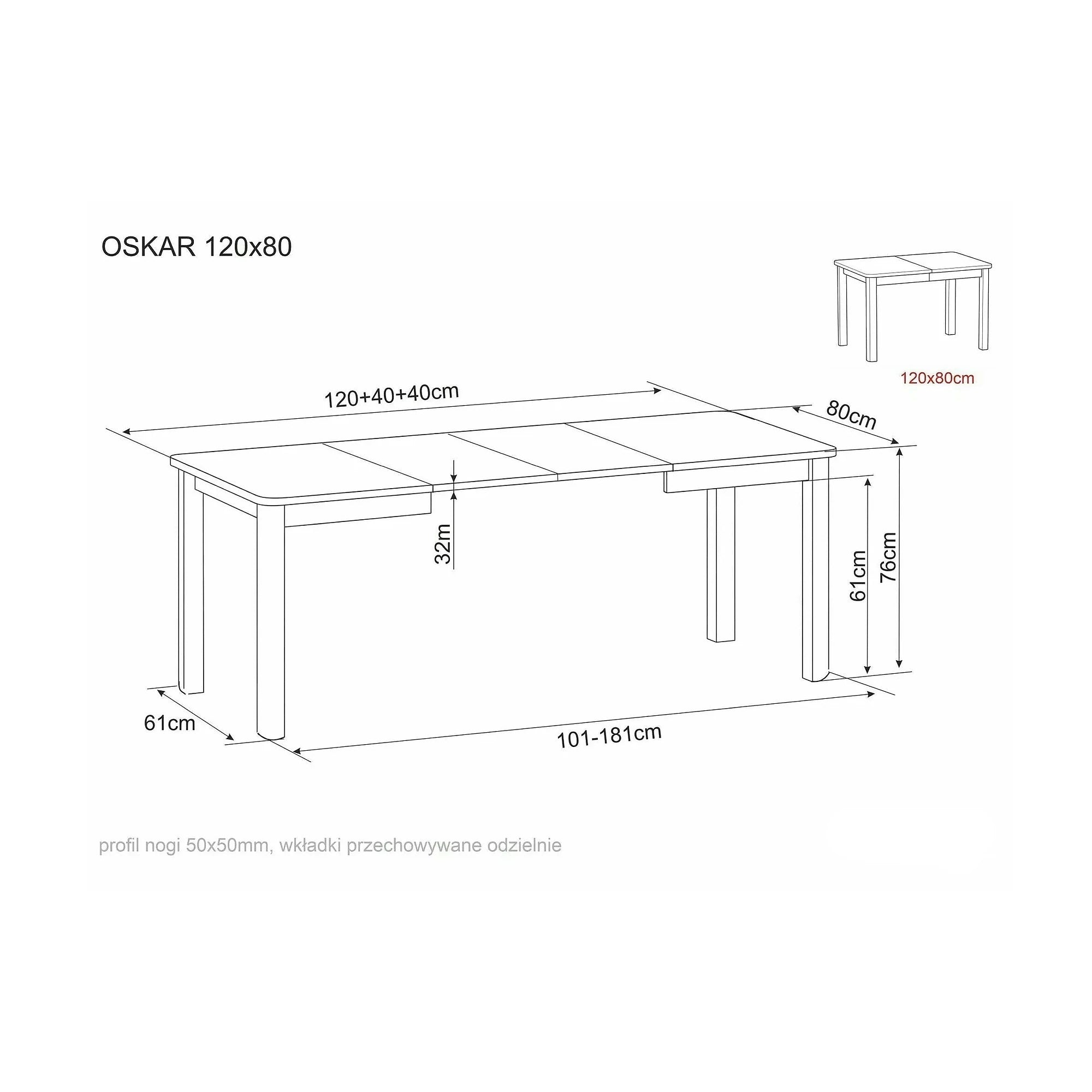 Masă extensibilă OSKAR, stejar cremona/cașmir, PAL laminat/MDF, 120–200x80x76 cm