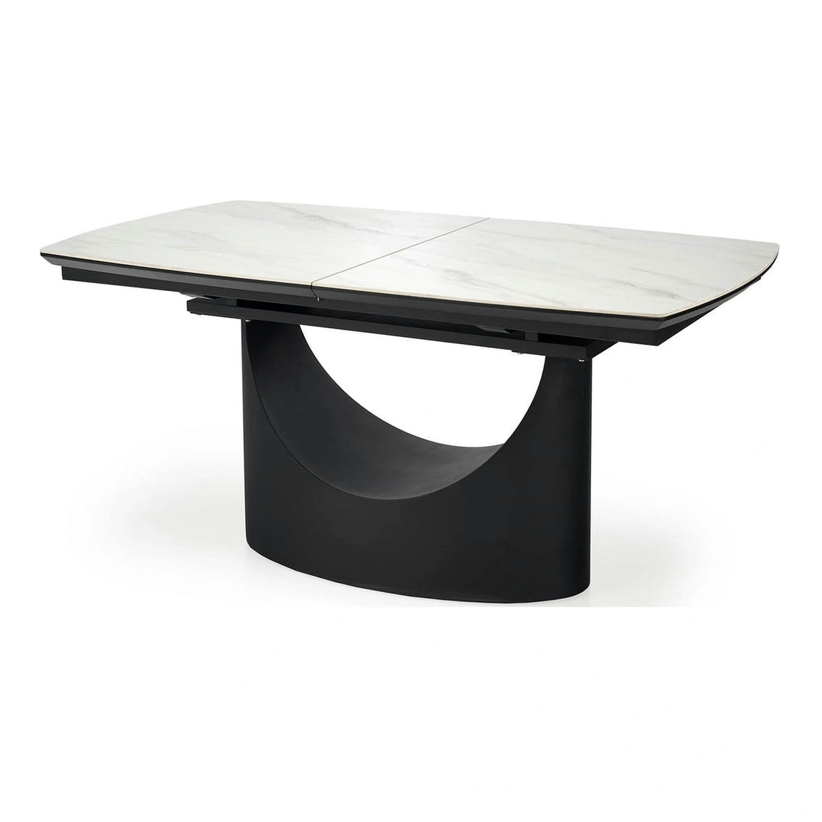 Masa extensibila OSMAN, alb efect marmura/negru, ceramica/metal, 160/220x90x77 cm