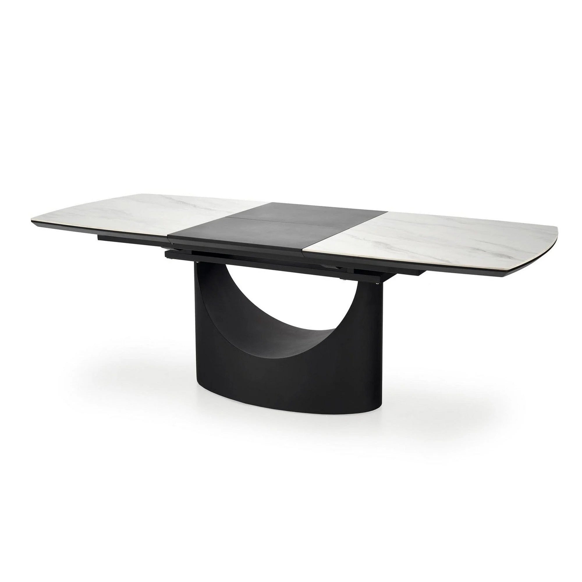 Masa extensibila OSMAN, alb efect marmura/negru, ceramica/metal, 160/220x90x77 cm