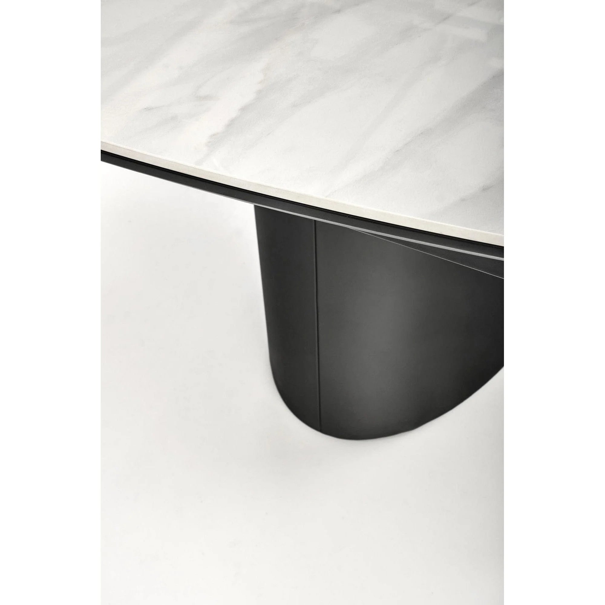 Masa extensibila OSMAN, alb efect marmura/negru, ceramica/metal, 160/220x90x77 cm