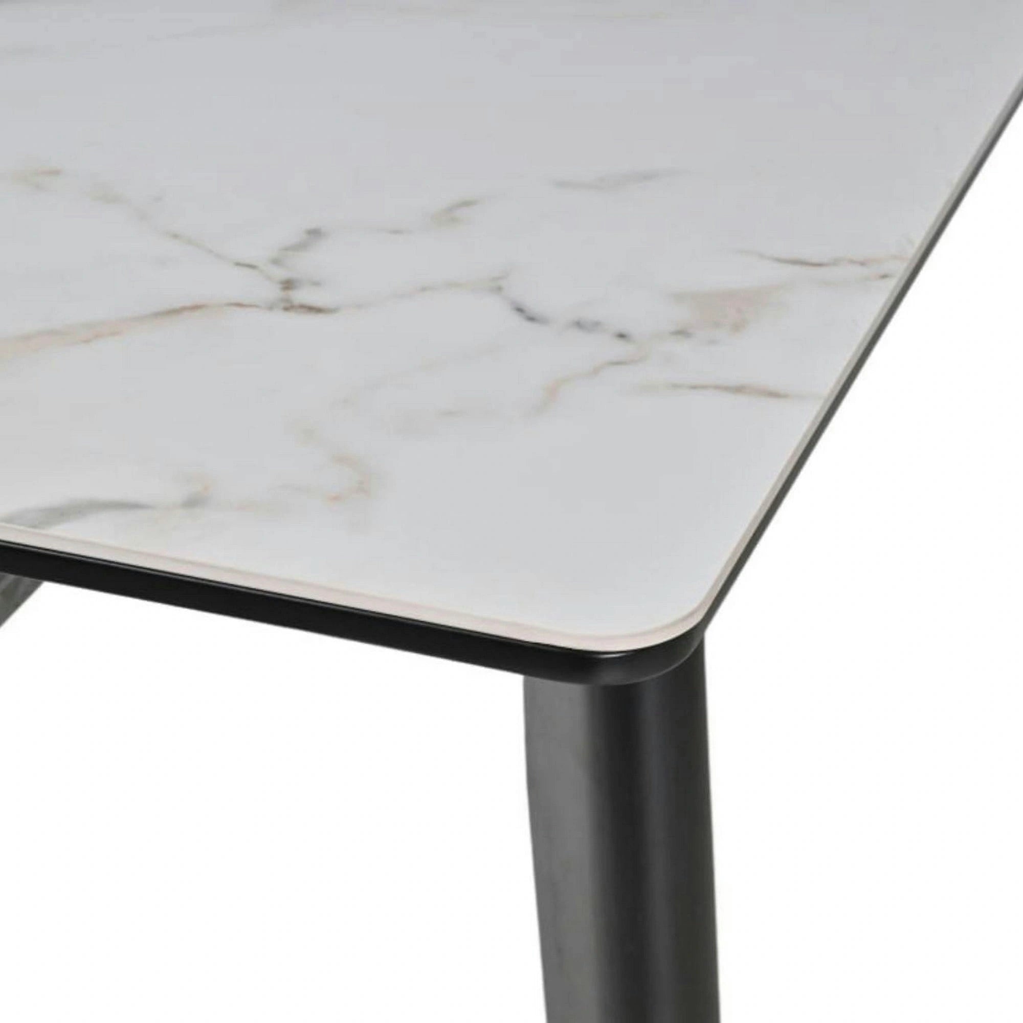 Masa extensibila OSTEN, alb cu efect de marmura/auriu/negru, 110/140x80x76 cm