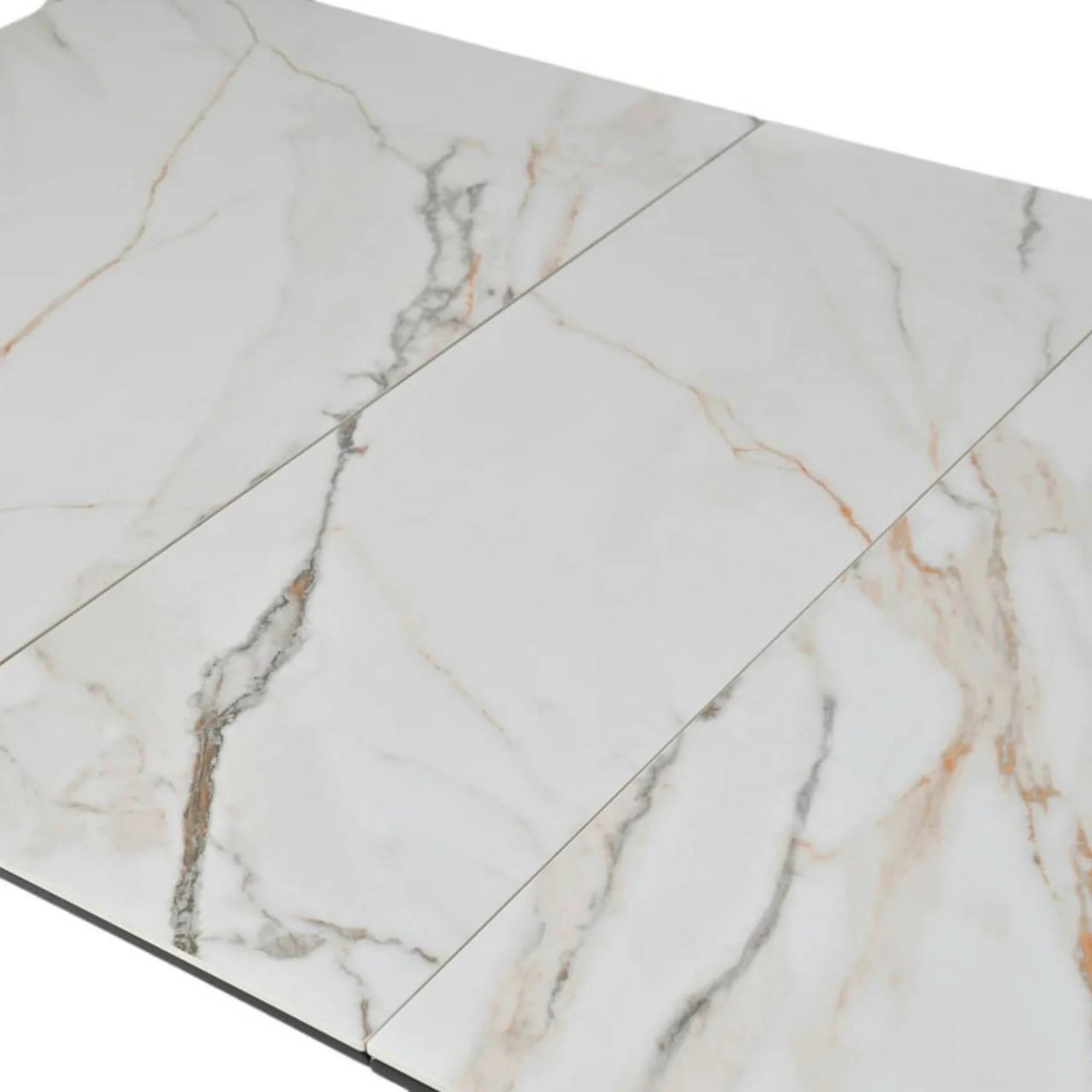 Masa extensibila OSTEN, alb cu efect de marmura/auriu/negru, 110/140x80x76 cm