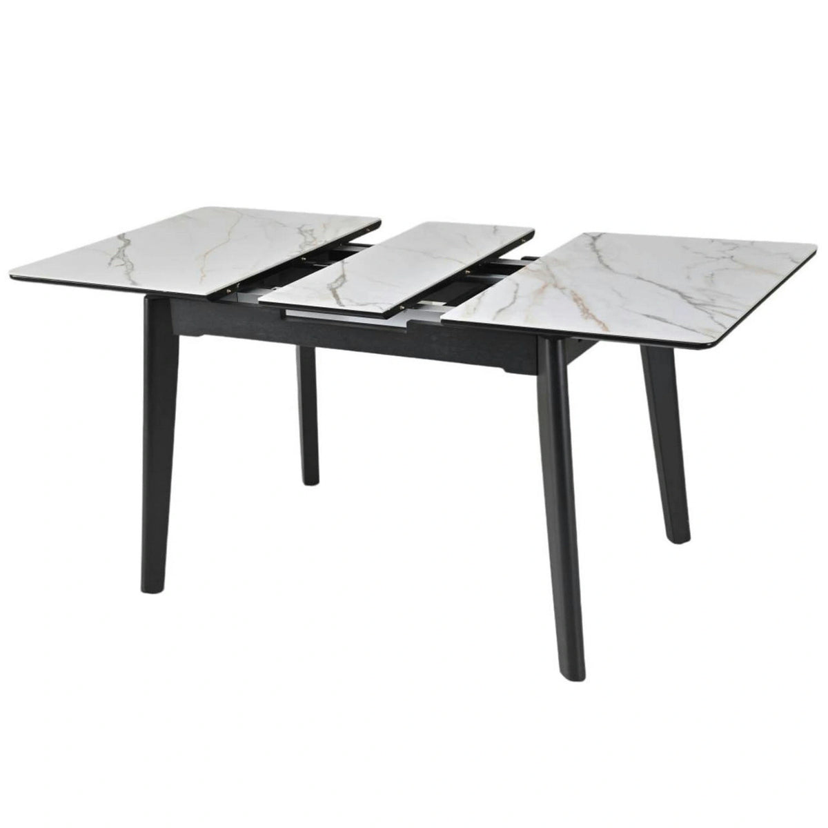 Masa extensibila OSTEN, alb cu efect de marmura/auriu/negru, 110/140x80x76 cm