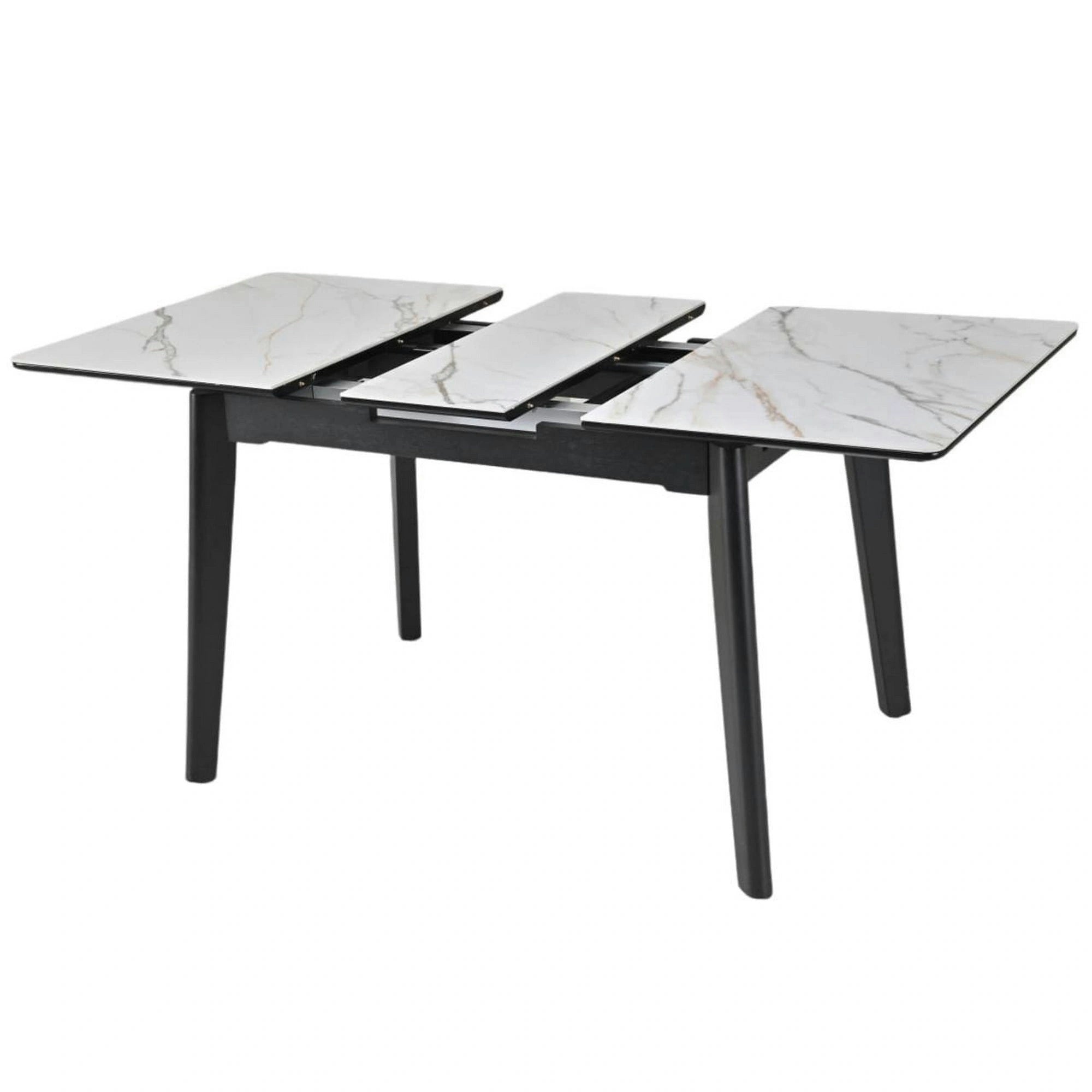 Masa extensibila OSTEN, alb cu efect de marmura/auriu/negru, 110/140x80x76 cm