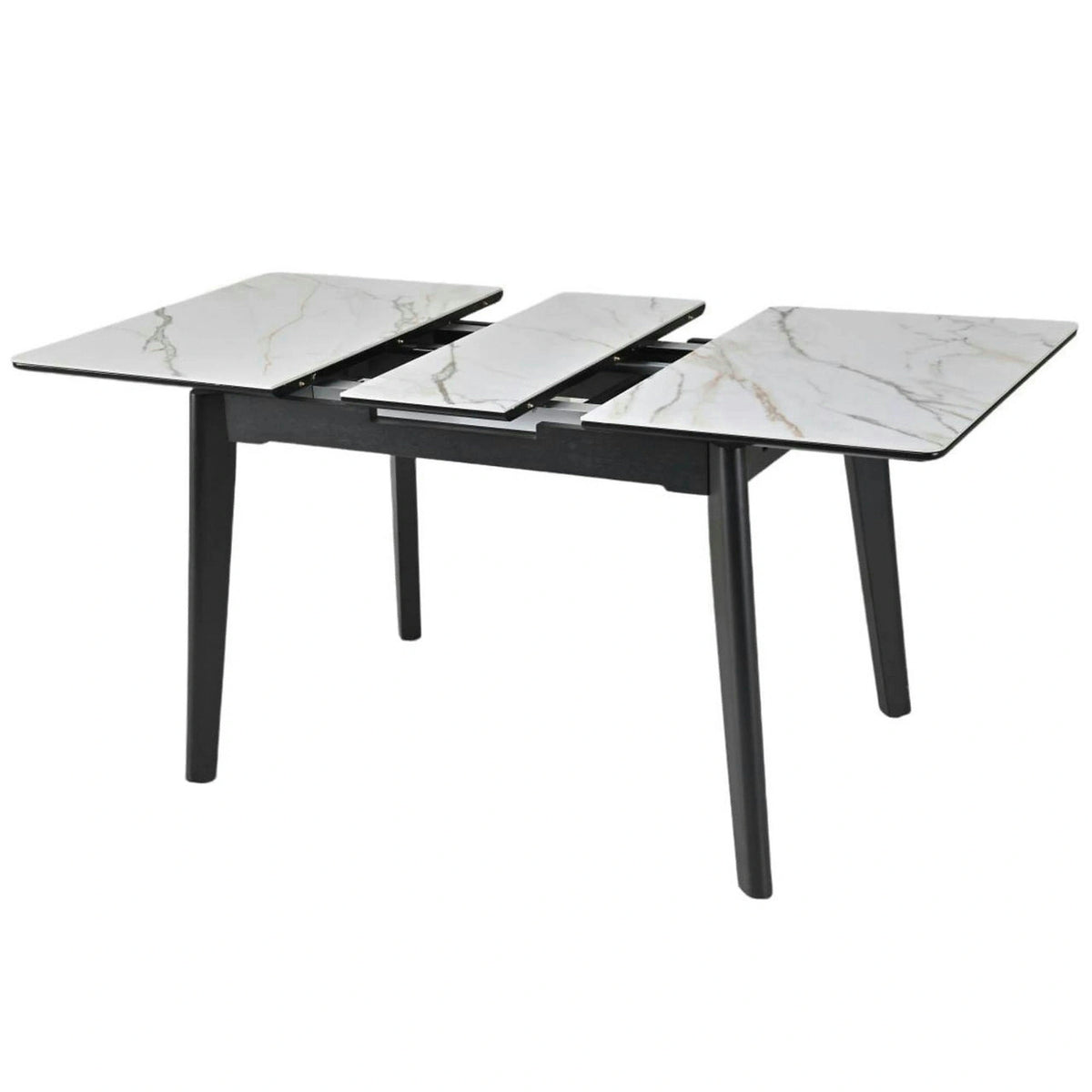 Masa extensibila OSTEN, alb cu efect de marmura/auriu/negru, 110/140x80x76 cm