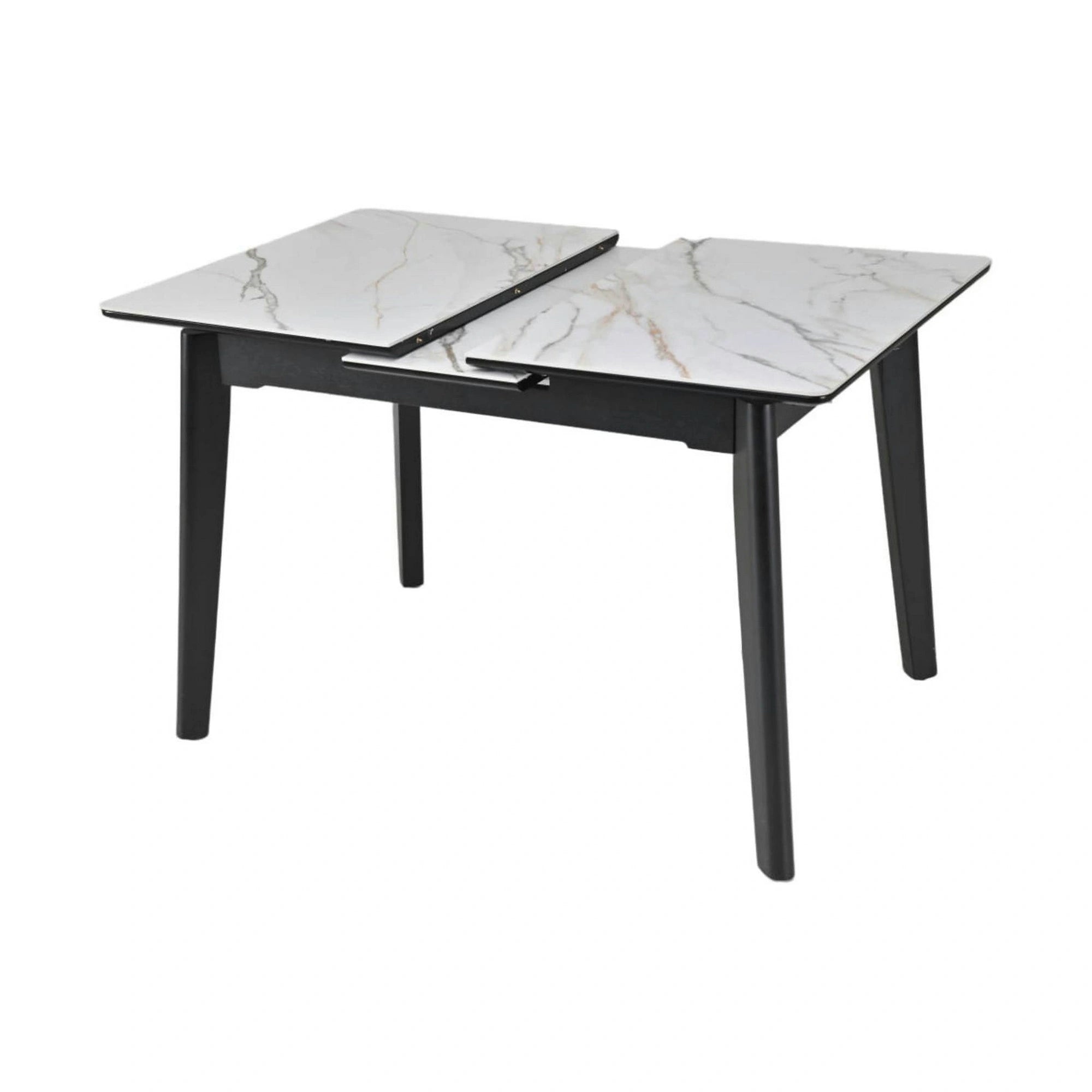 Masa extensibila OSTEN, alb cu efect de marmura/auriu/negru, 110/140x80x76 cm