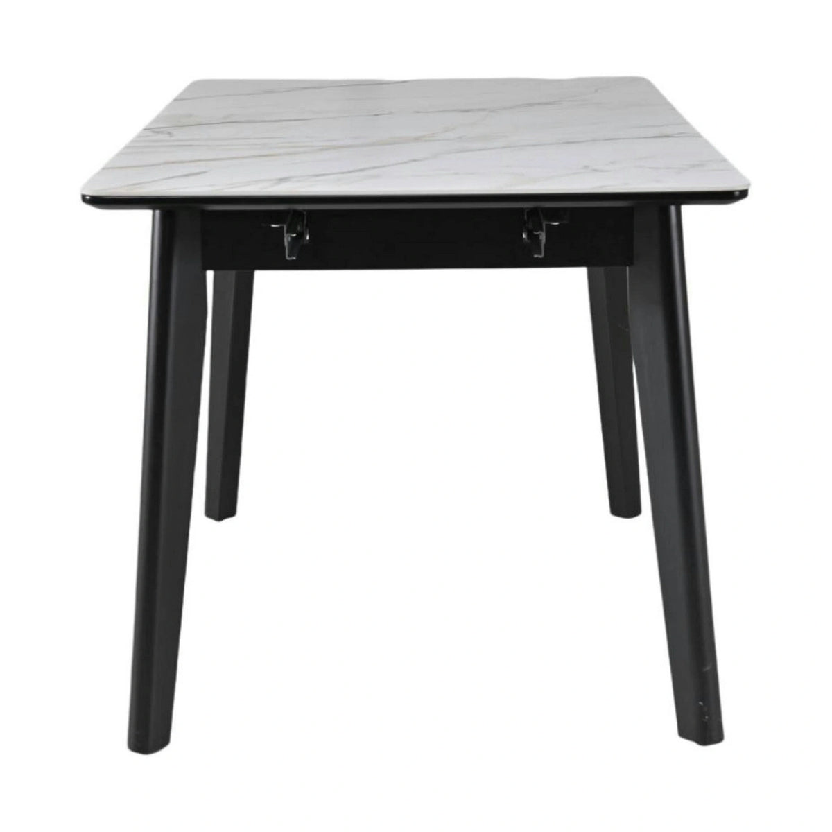 Masa extensibila OSTEN, alb cu efect de marmura/auriu/negru, 110/140x80x76 cm