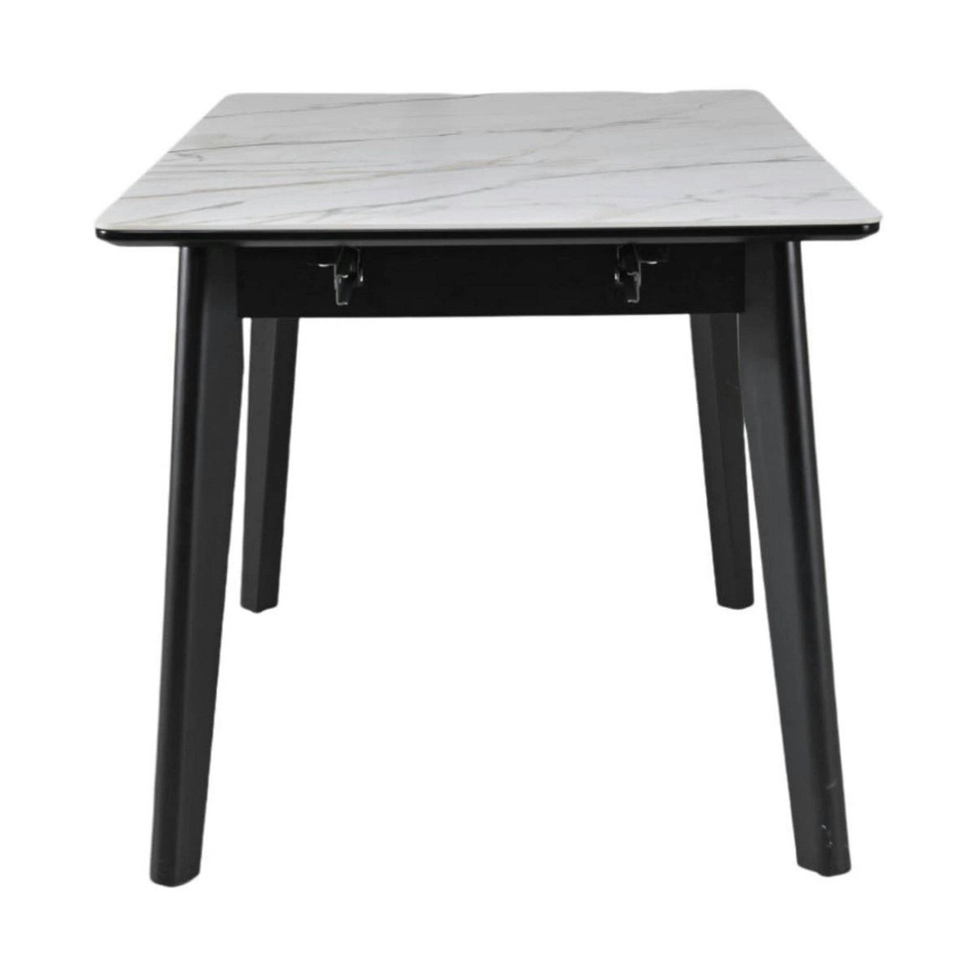 Masa extensibila OSTEN, alb cu efect de marmura/auriu/negru, 110/140x80x76 cm